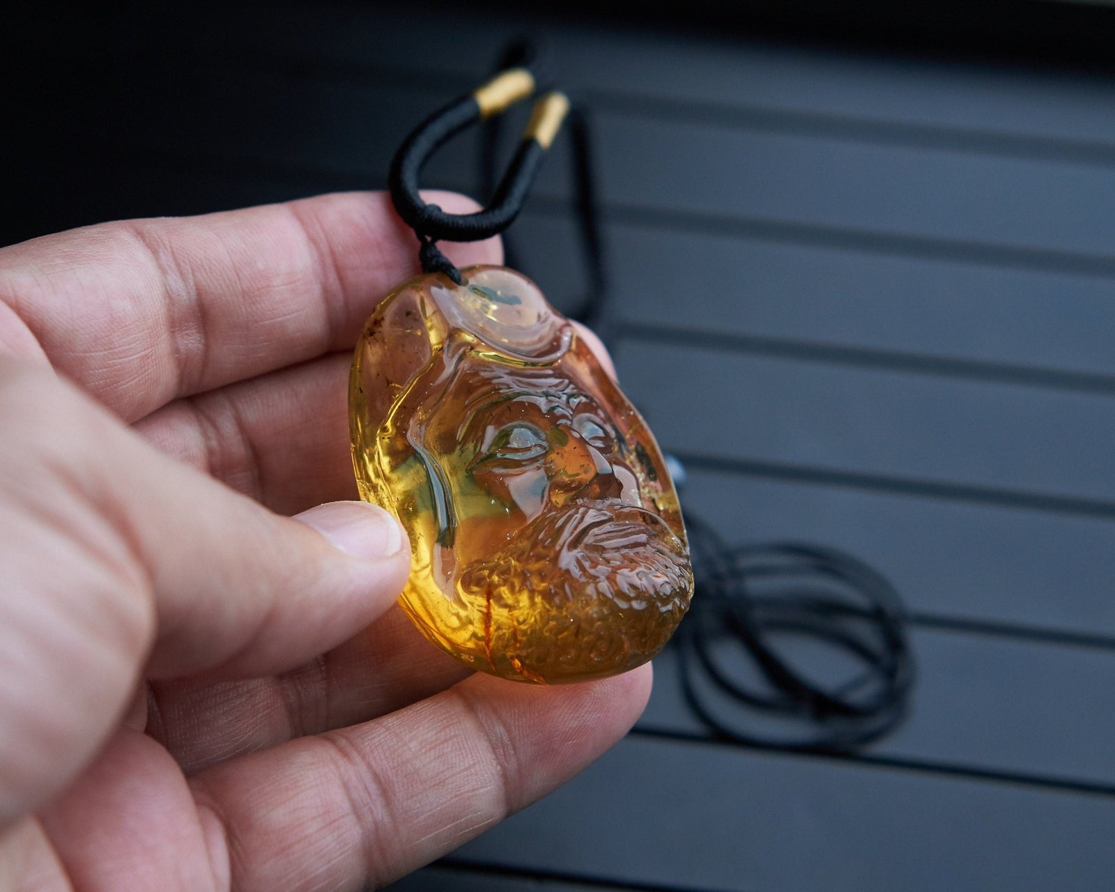 Dominican Blue & Green Amber Dharma Pendant | Bead Necklace - Larimar Creations