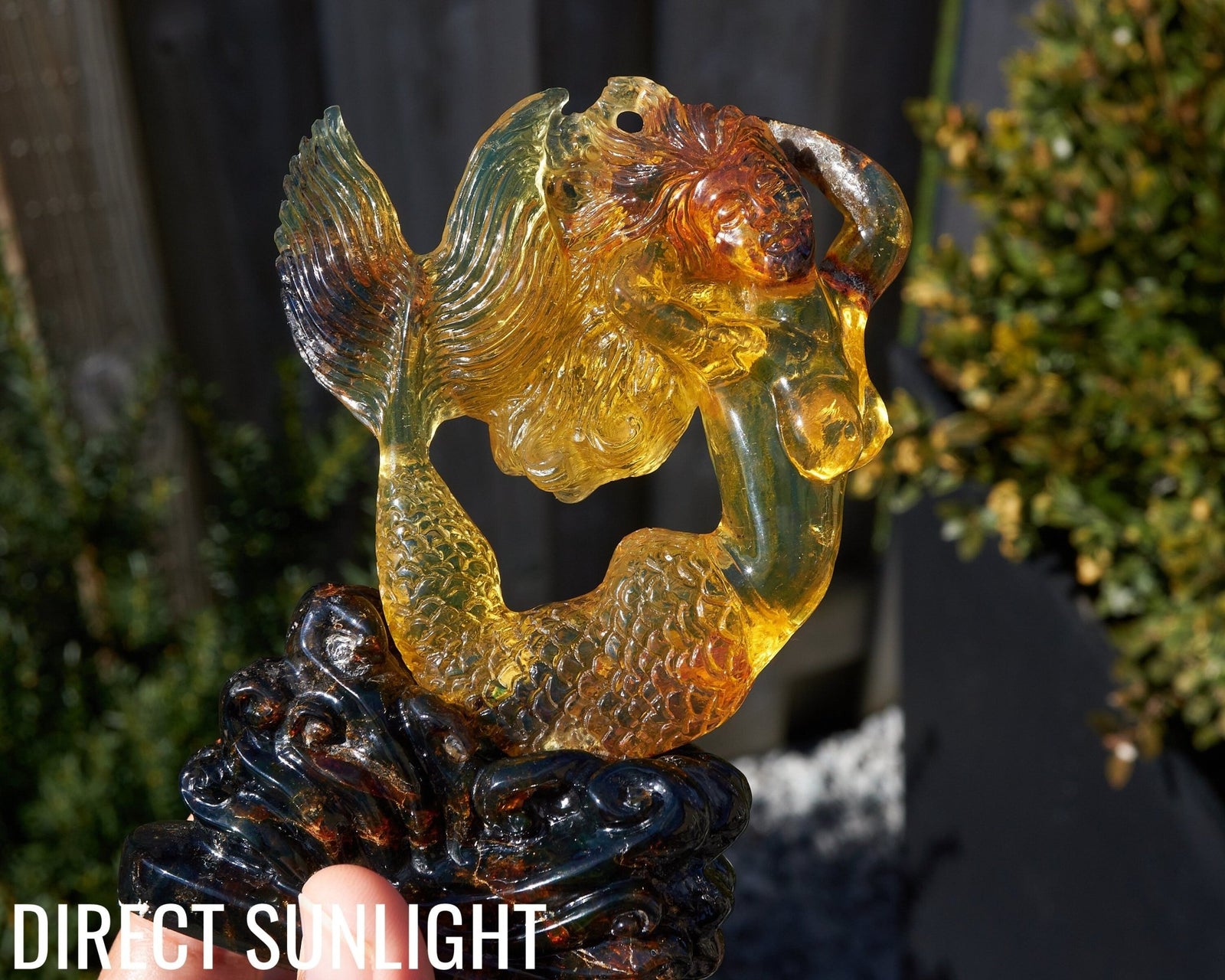 Dominican Green Amber Mermaid Figure Carving - Larimar Creations