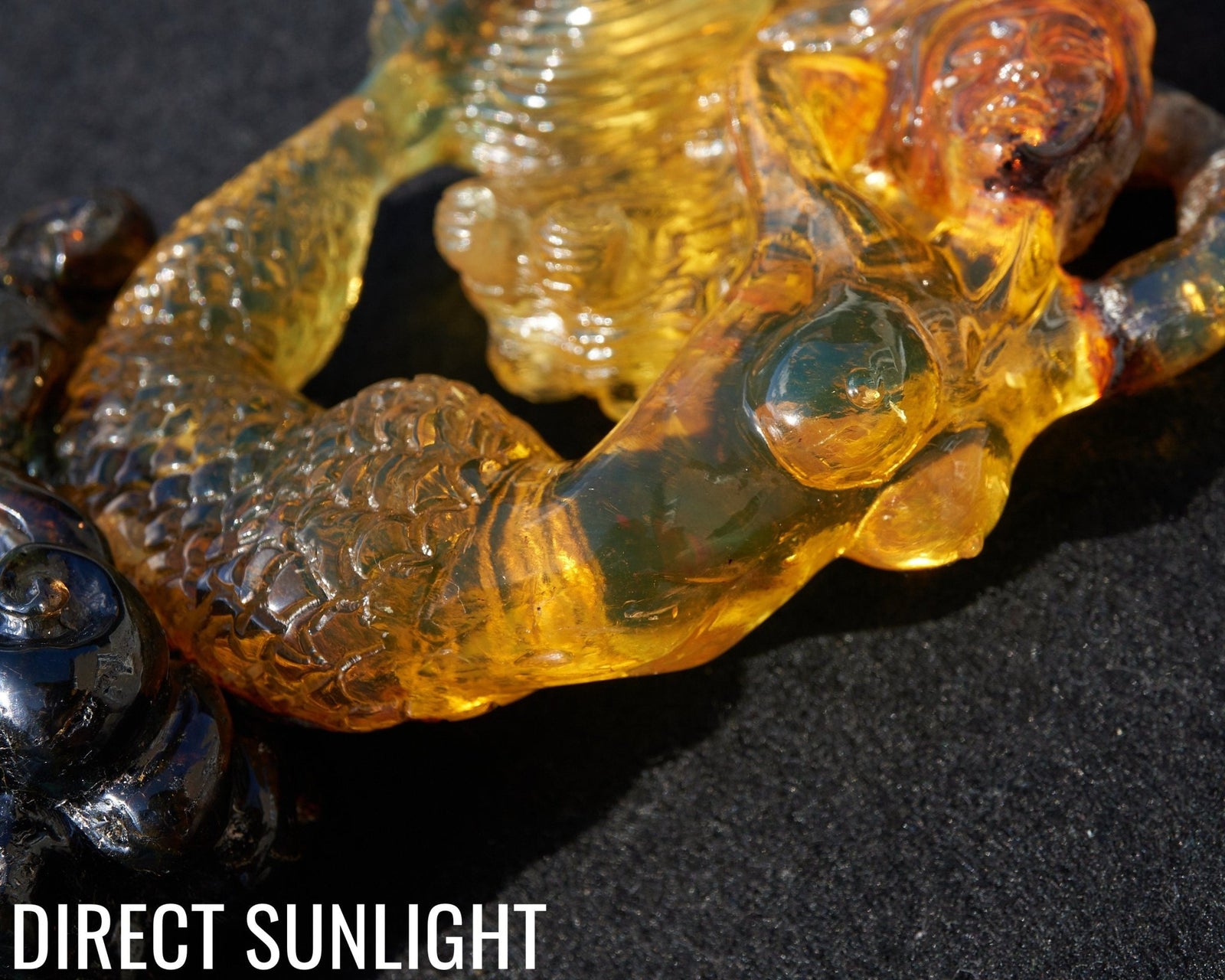 Dominican Green Amber Mermaid Figure Carving - Larimar Creations