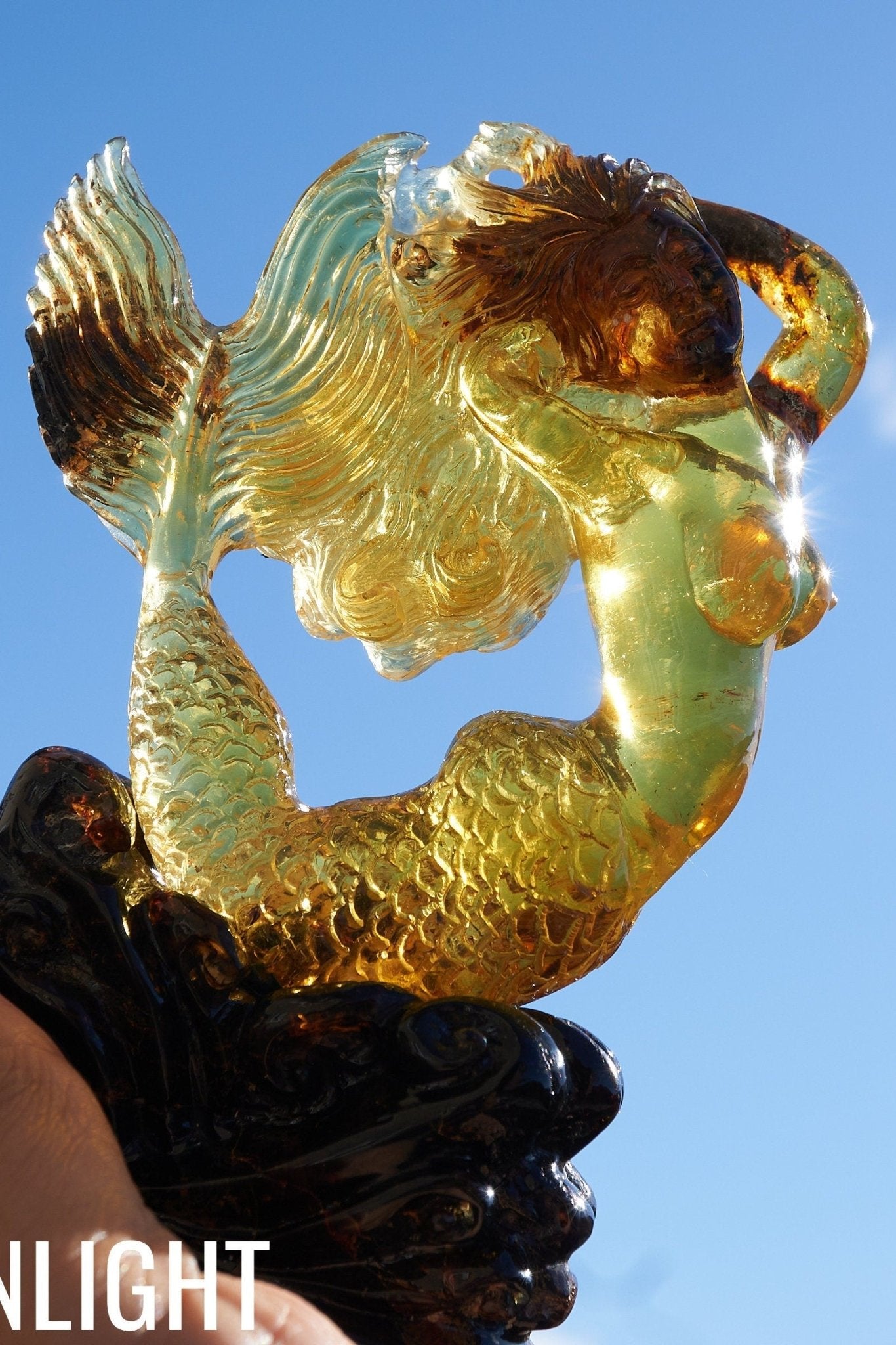 Dominican Green Amber Mermaid Figure Carving - Larimar Creations