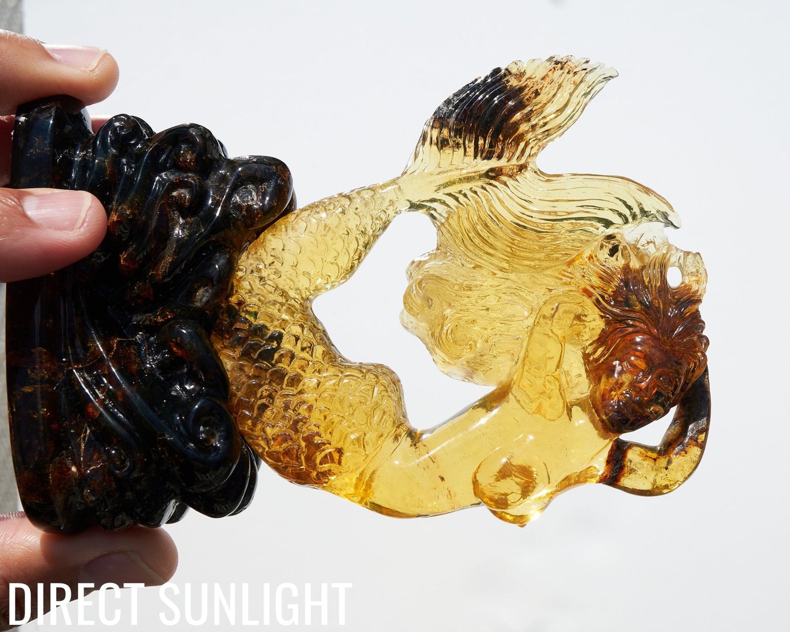 Dominican Green Amber Mermaid Figure Carving - Larimar Creations