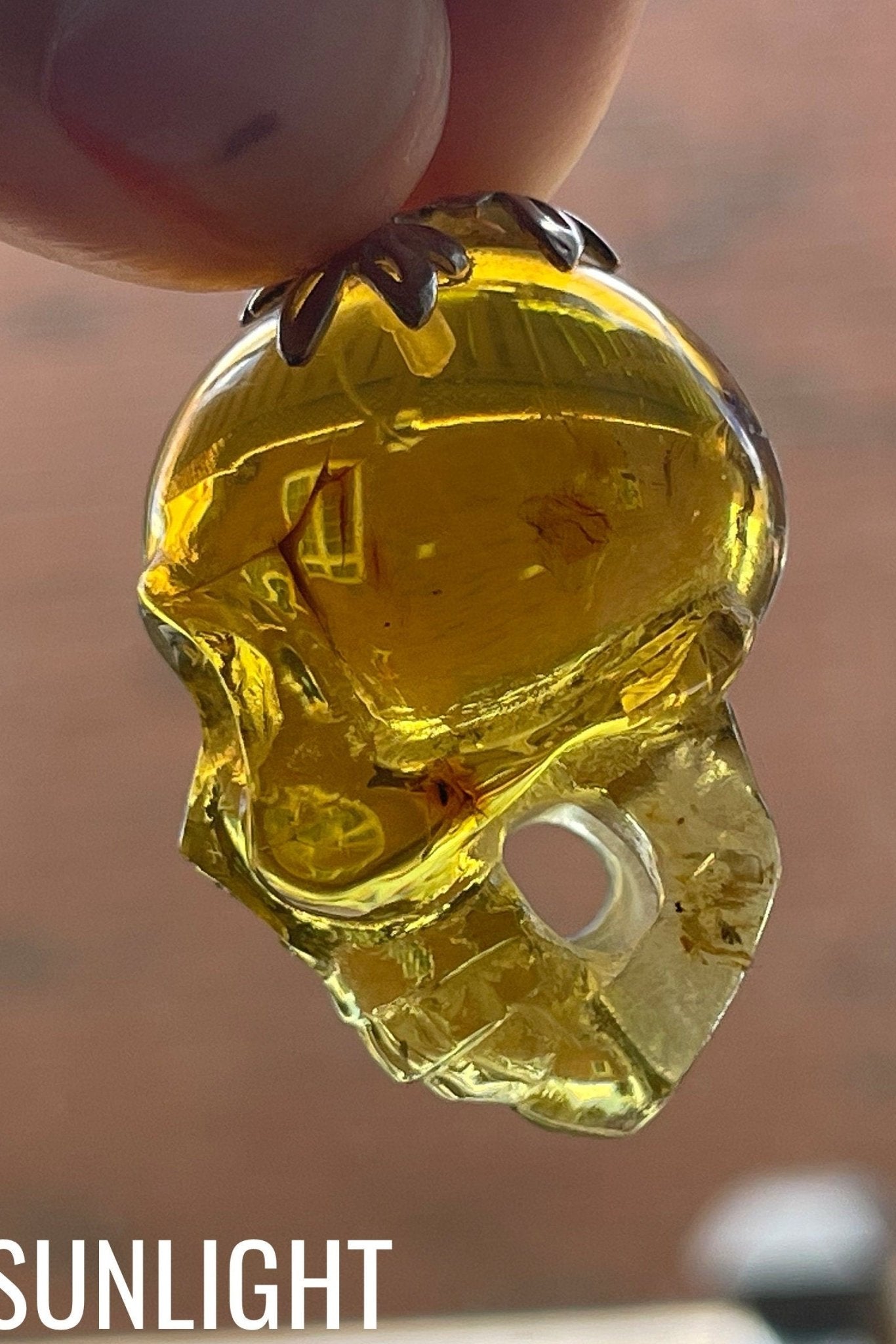 Dominican Green Amber Skull Carving - Realistic Necklace - Larimar Creations
