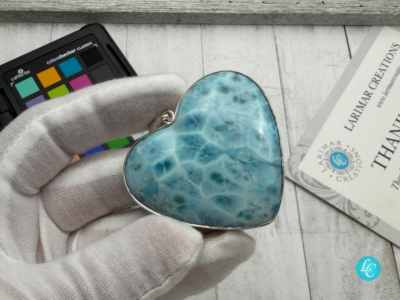 Extra Large Larimar Heart Pendant – 925 Sterling silver - Larimar Creations