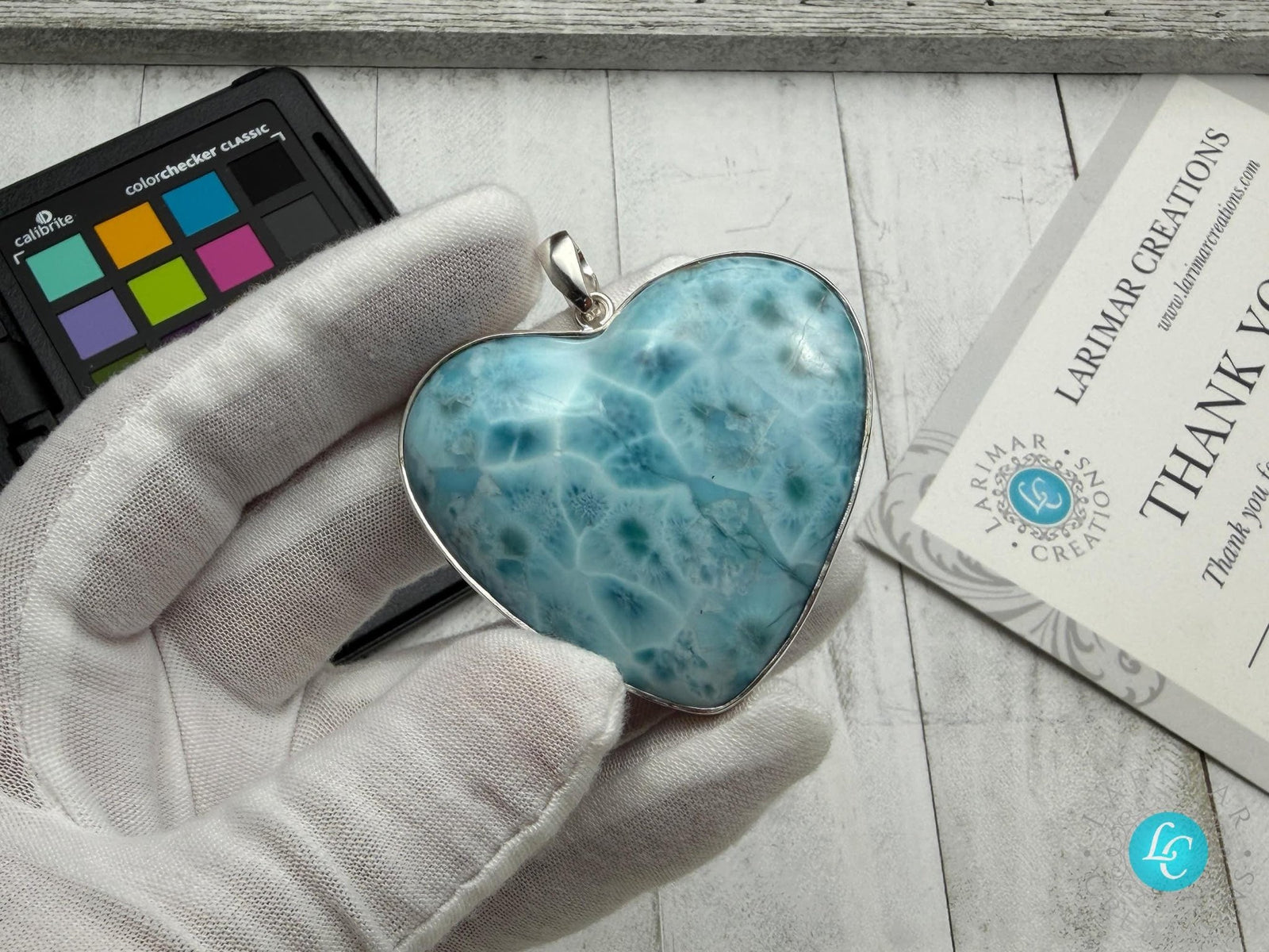 Extra Large Larimar Heart Pendant – 925 Sterling silver - Larimar Creations