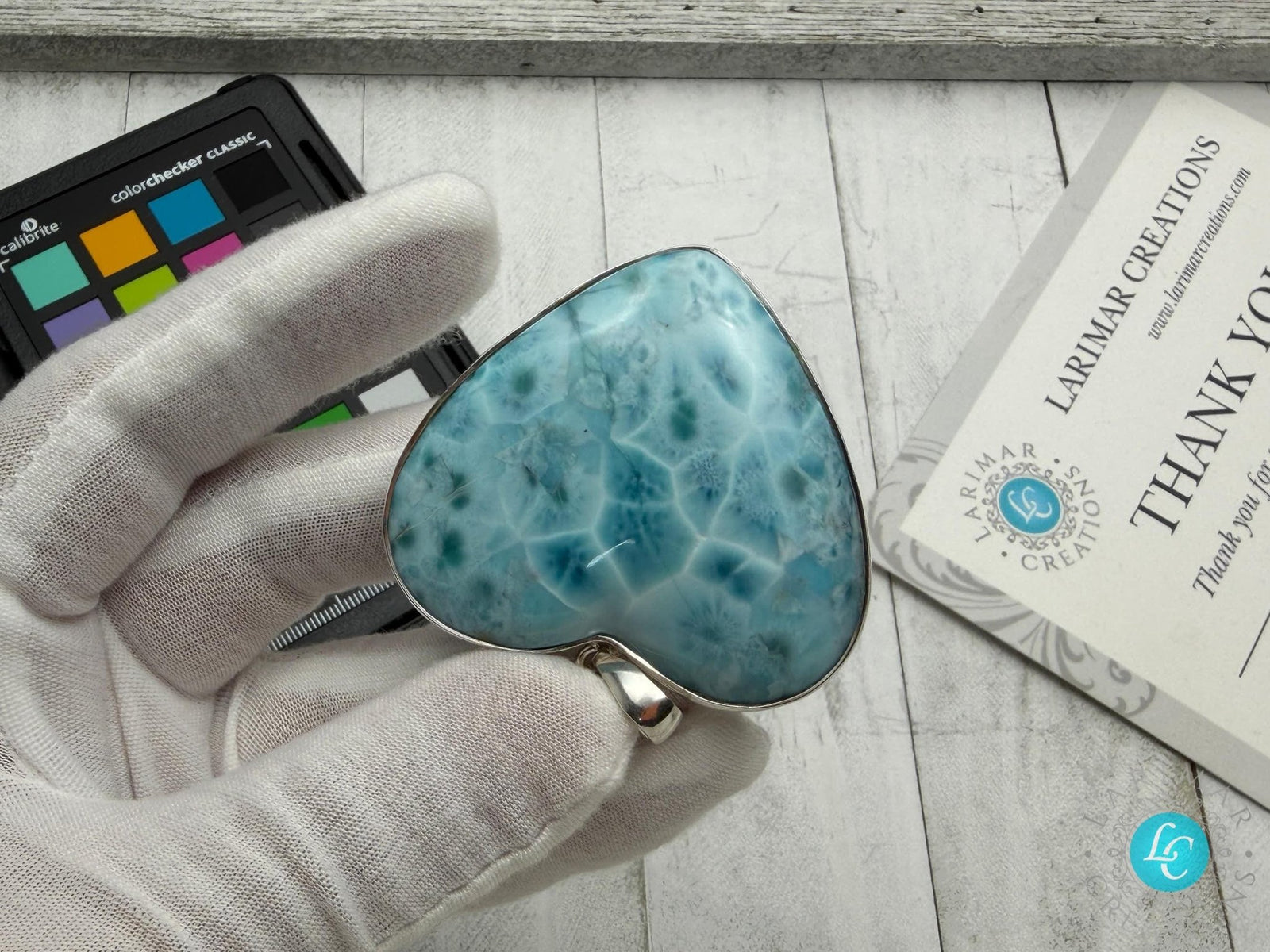 Extra Large Larimar Heart Pendant – 925 Sterling silver - Larimar Creations