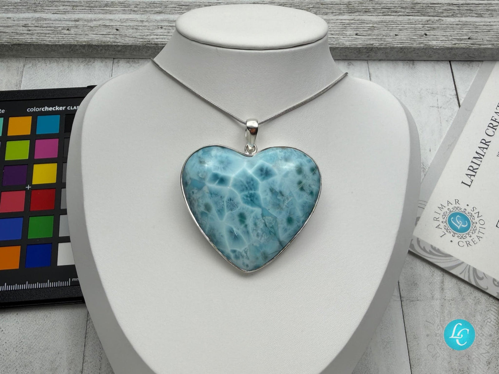 Extra Large Larimar Heart Pendant – 925 Sterling silver - Larimar Creations