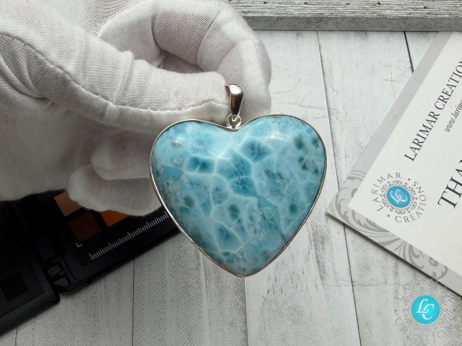 Extra Large Larimar Heart Pendant – 925 Sterling silver - Larimar Creations