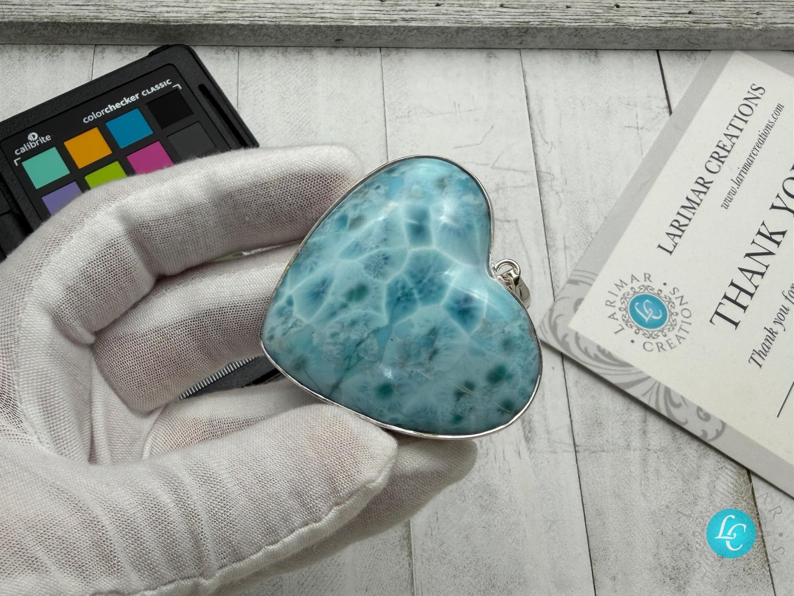 Extra Large Larimar Heart Pendant – 925 Sterling silver - Larimar Creations