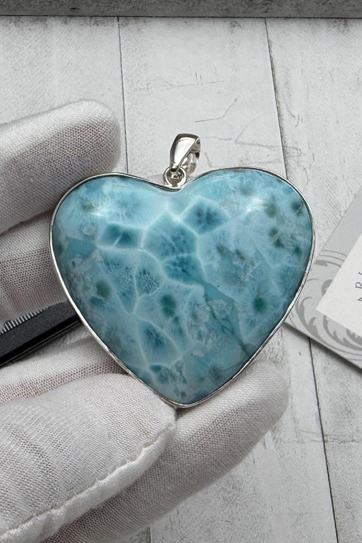 Extra Large Larimar Heart Pendant – 925 Sterling silver - Larimar Creations