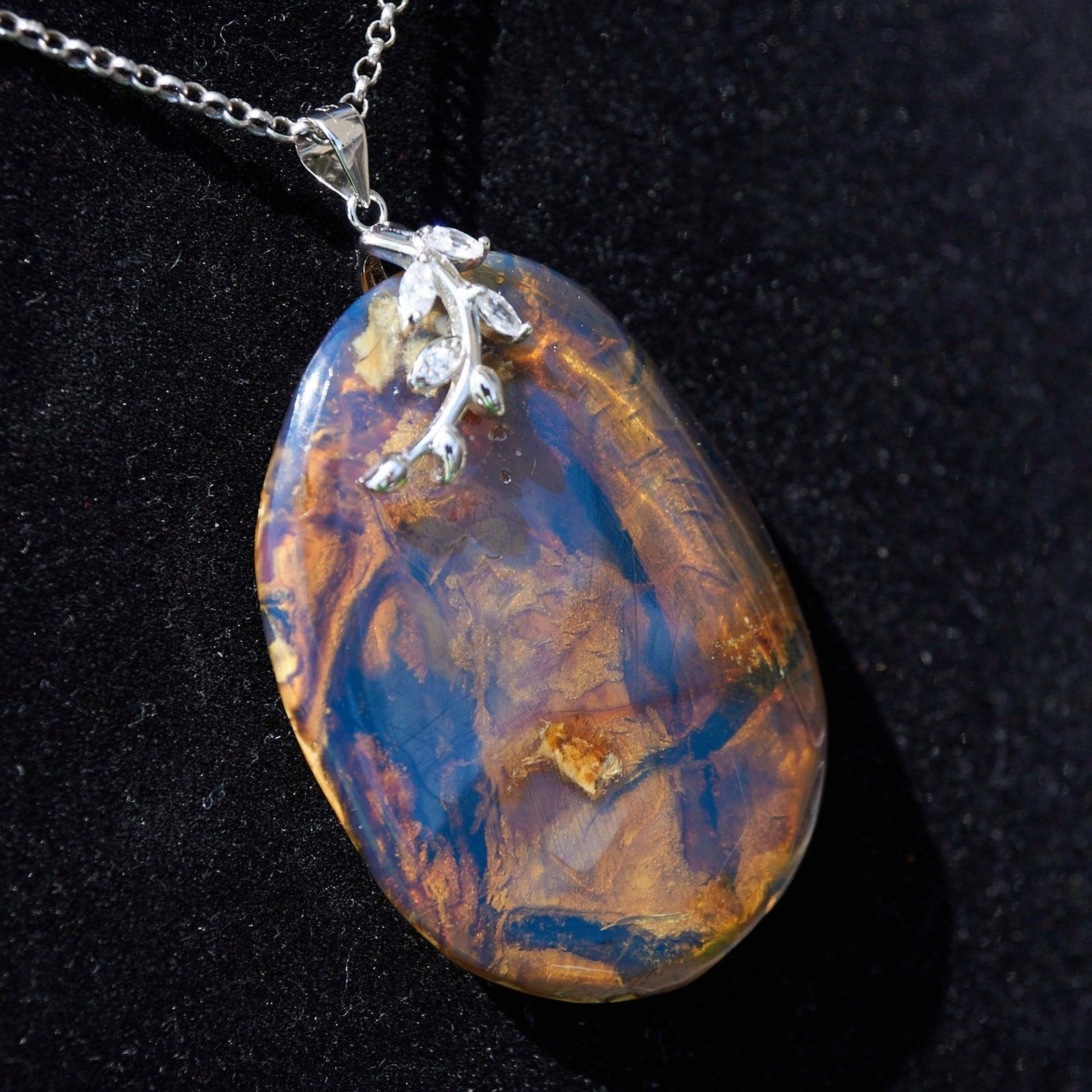 Genuine Dominican Blue Amber Jewelry with Bail in 925 Sterling Silver - Larimar Creations