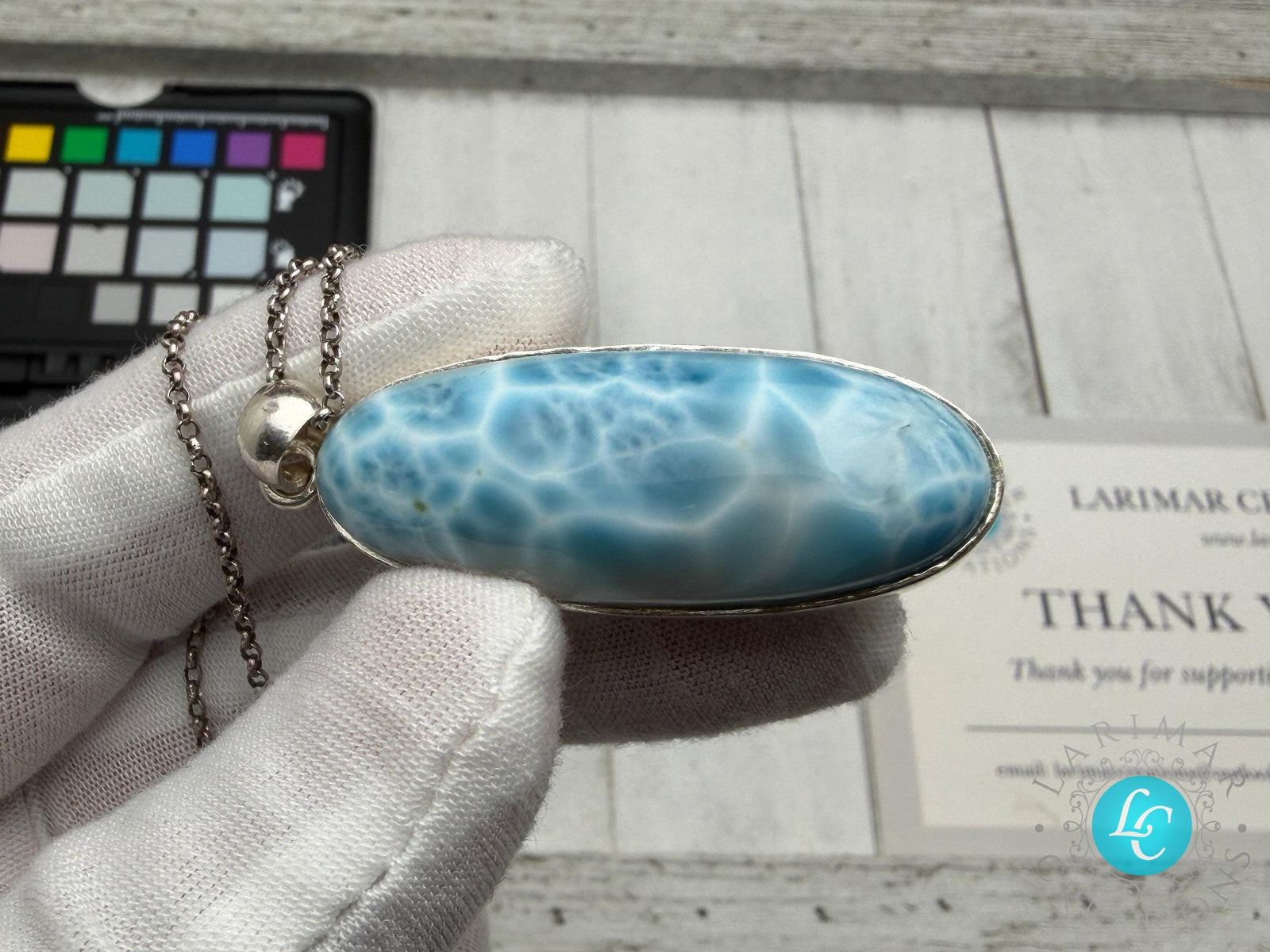 Sterling Silver Larimar Teardrop Pendant Necklace, Ocean Blue Gemstone Jewelry