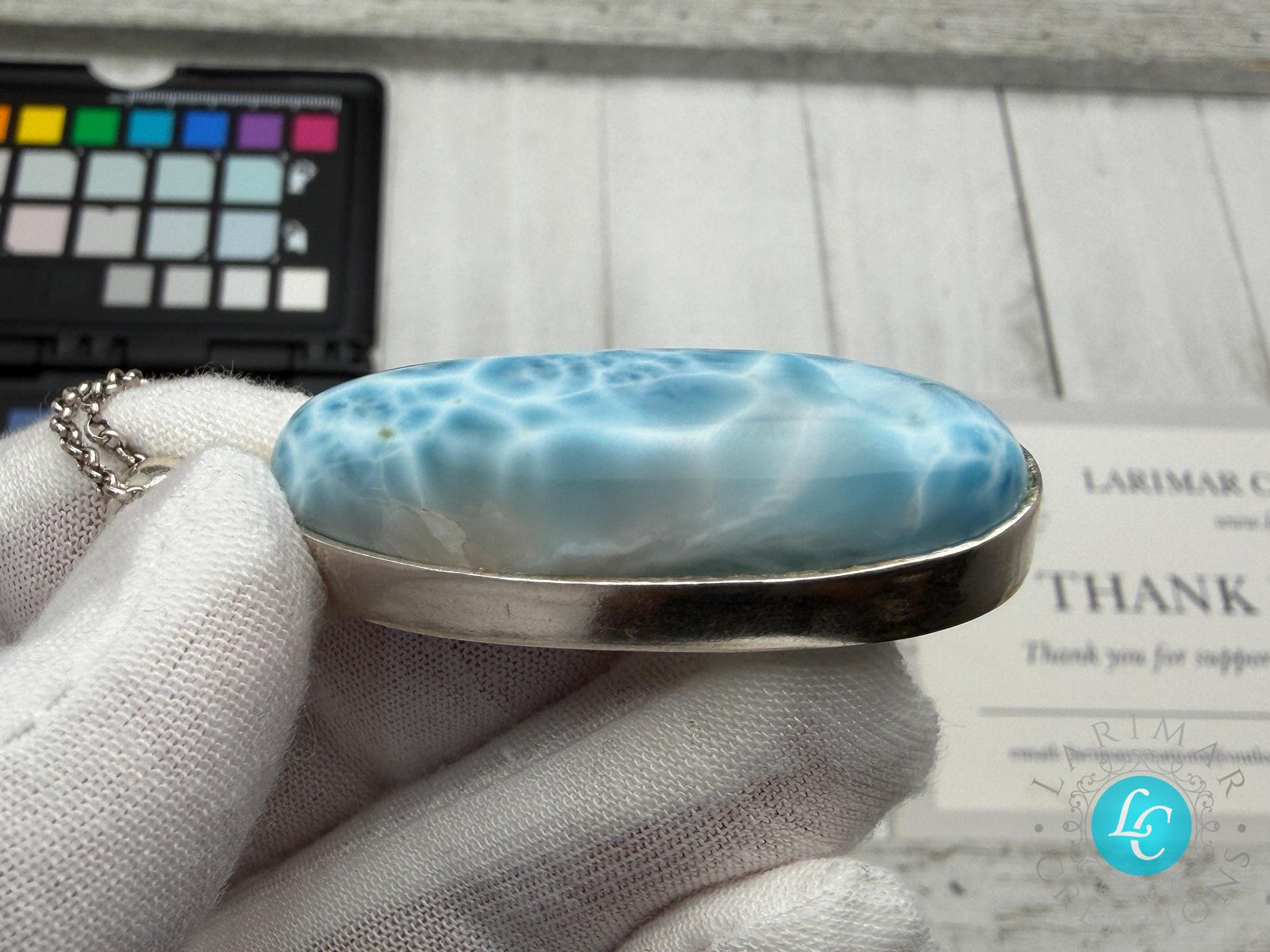 Sterling Silver Larimar Teardrop Pendant Necklace, Ocean Blue Gemstone Jewelry