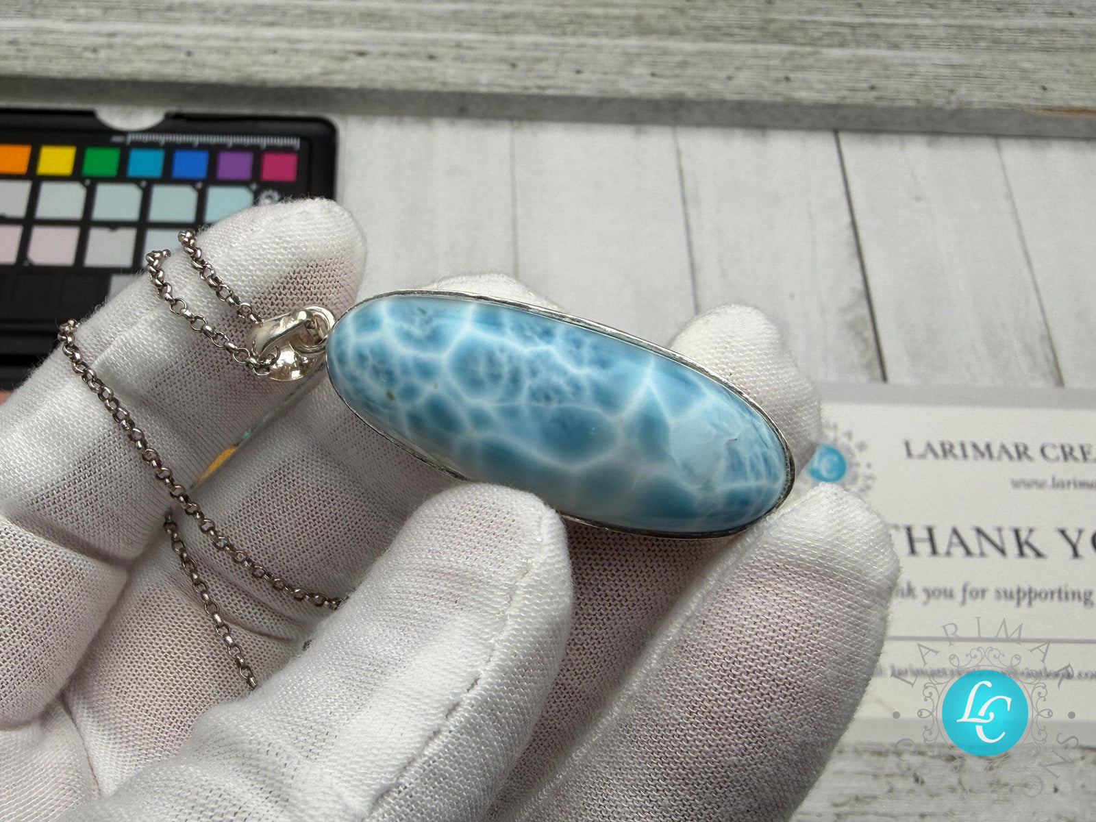Sterling Silver Larimar Teardrop Pendant Necklace, Ocean Blue Gemstone Jewelry
