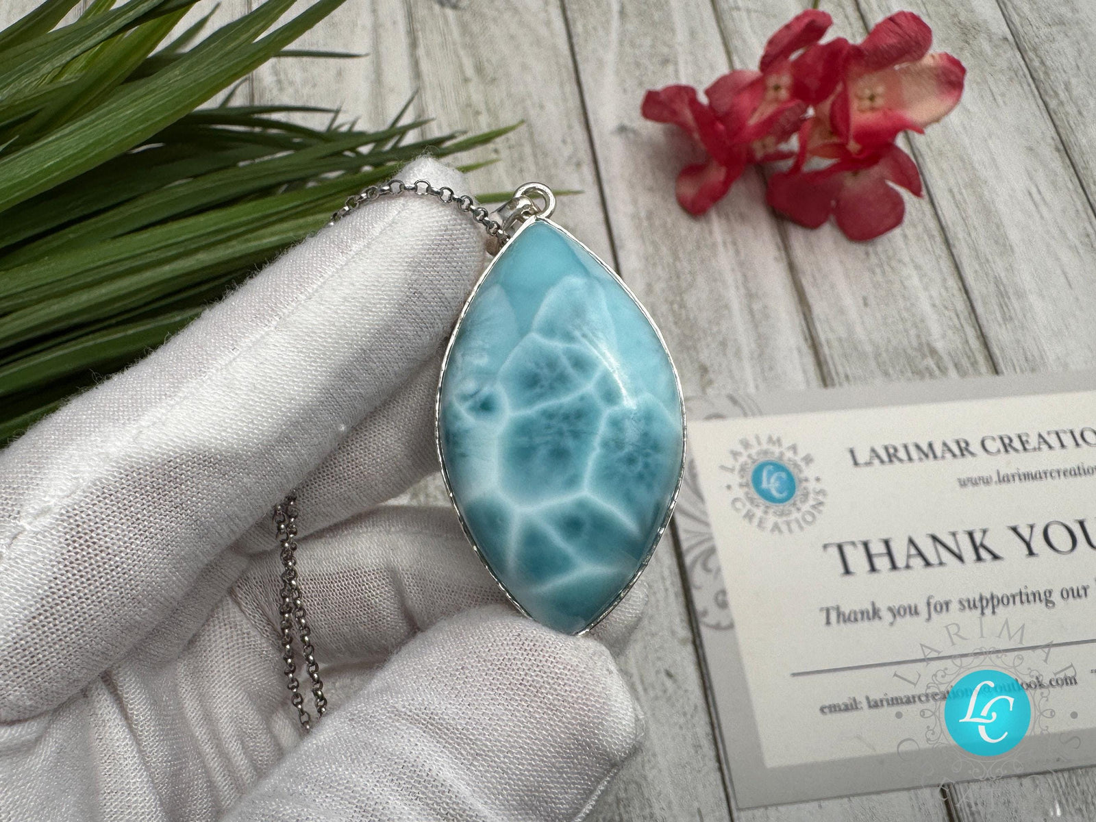 Natural Larimar Pendant 925 Sterling Silver Blue Dominican Gemstone Jewelry Handmade Healing Crystal Stone
