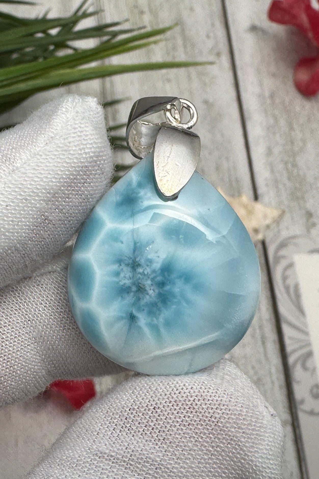 AAAA Super Blue Larimar Cabochon Dominican Teardrop Stone for Jewelry Making
