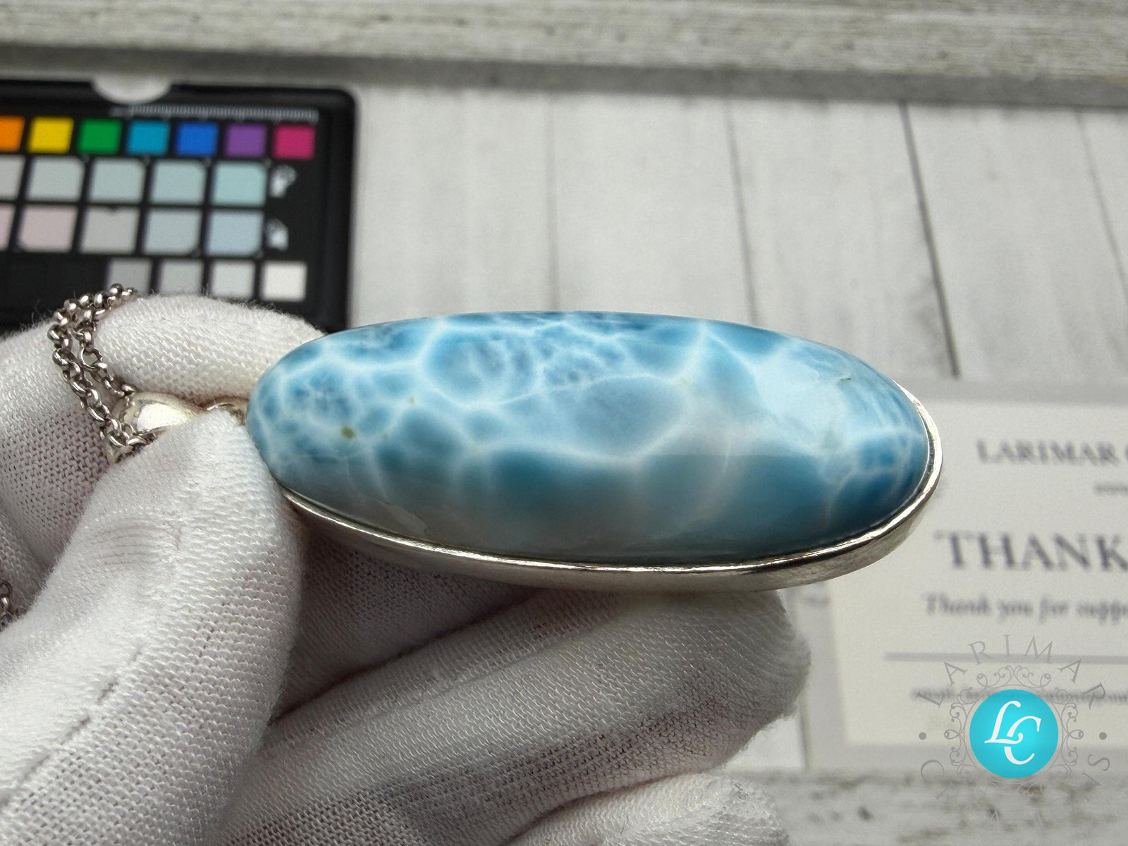 Sterling Silver Larimar Teardrop Pendant Necklace, Ocean Blue Gemstone Jewelry