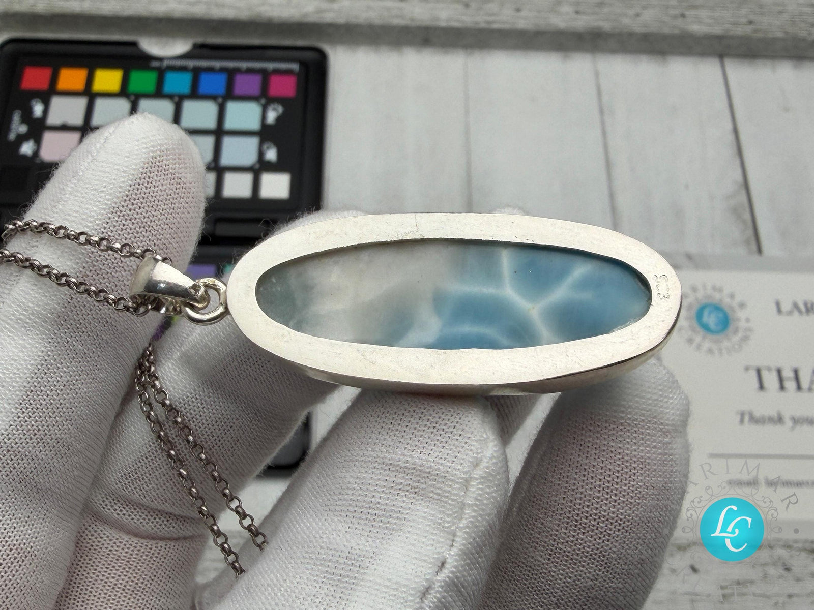 Sterling Silver Larimar Teardrop Pendant Necklace, Ocean Blue Gemstone Jewelry