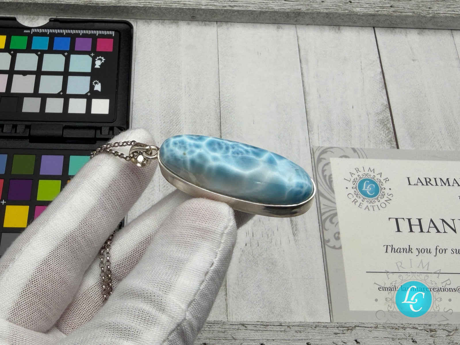 Sterling Silver Larimar Teardrop Pendant Necklace, Ocean Blue Gemstone Jewelry