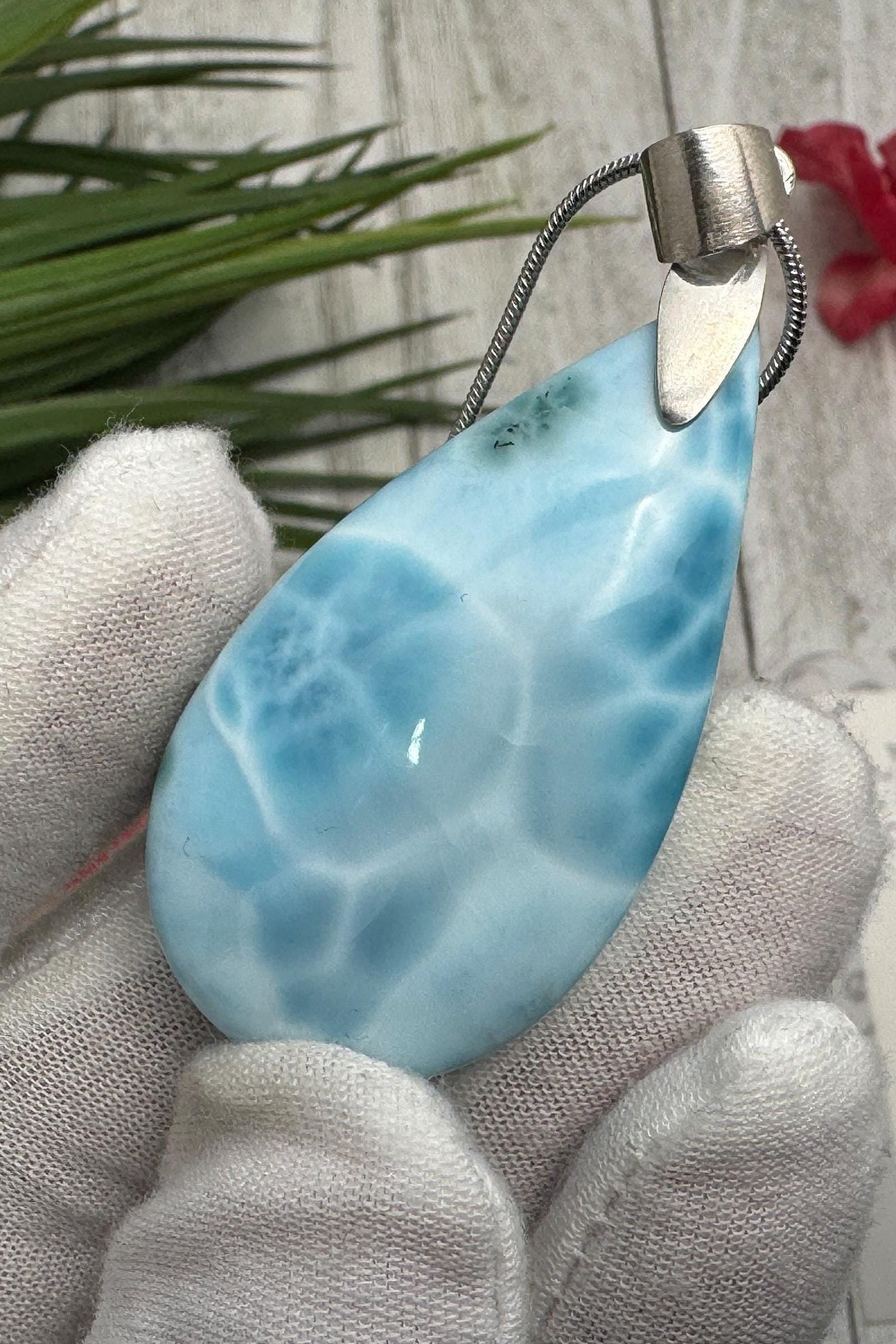 Large Larimar Sterling Silver Pendant Ocean Blue Gemstone Jewelry Healing Crystal