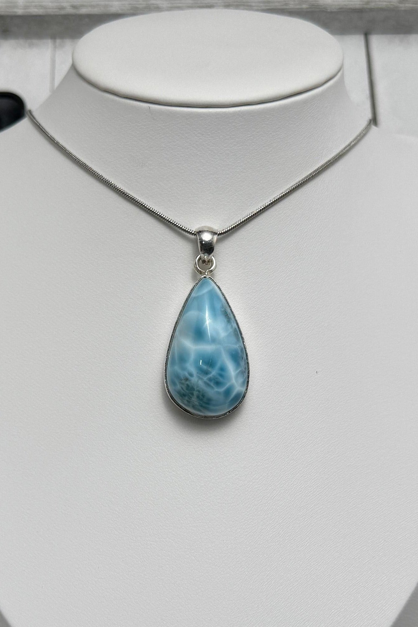 Larimar Pendant 925 Sterling Silver Big Rectangle Double Sided Polished Dominican Gemstone Necklace