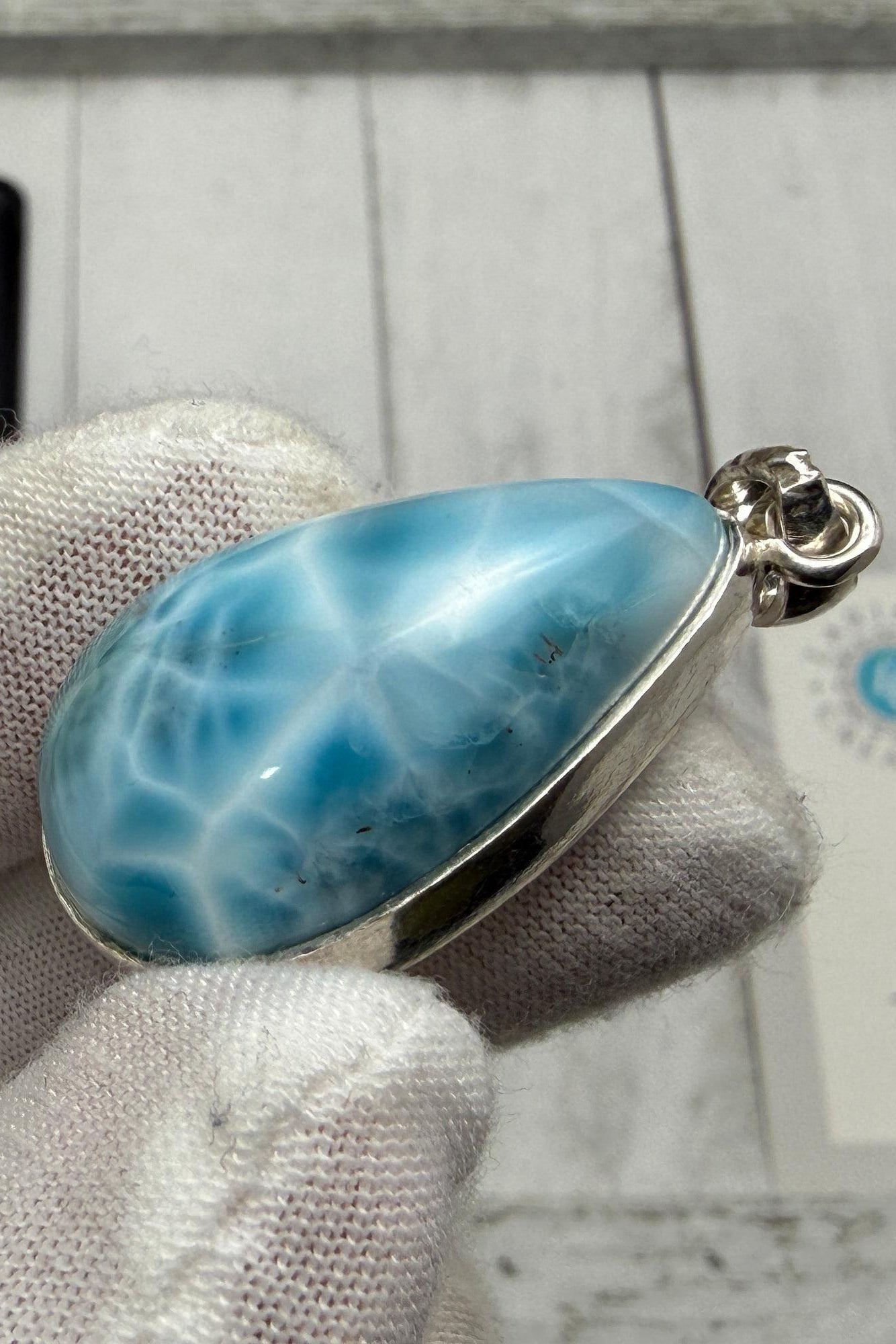 Larimar Pendant 925 Sterling Silver Big Rectangle Double Sided Polished Dominican Gemstone Necklace