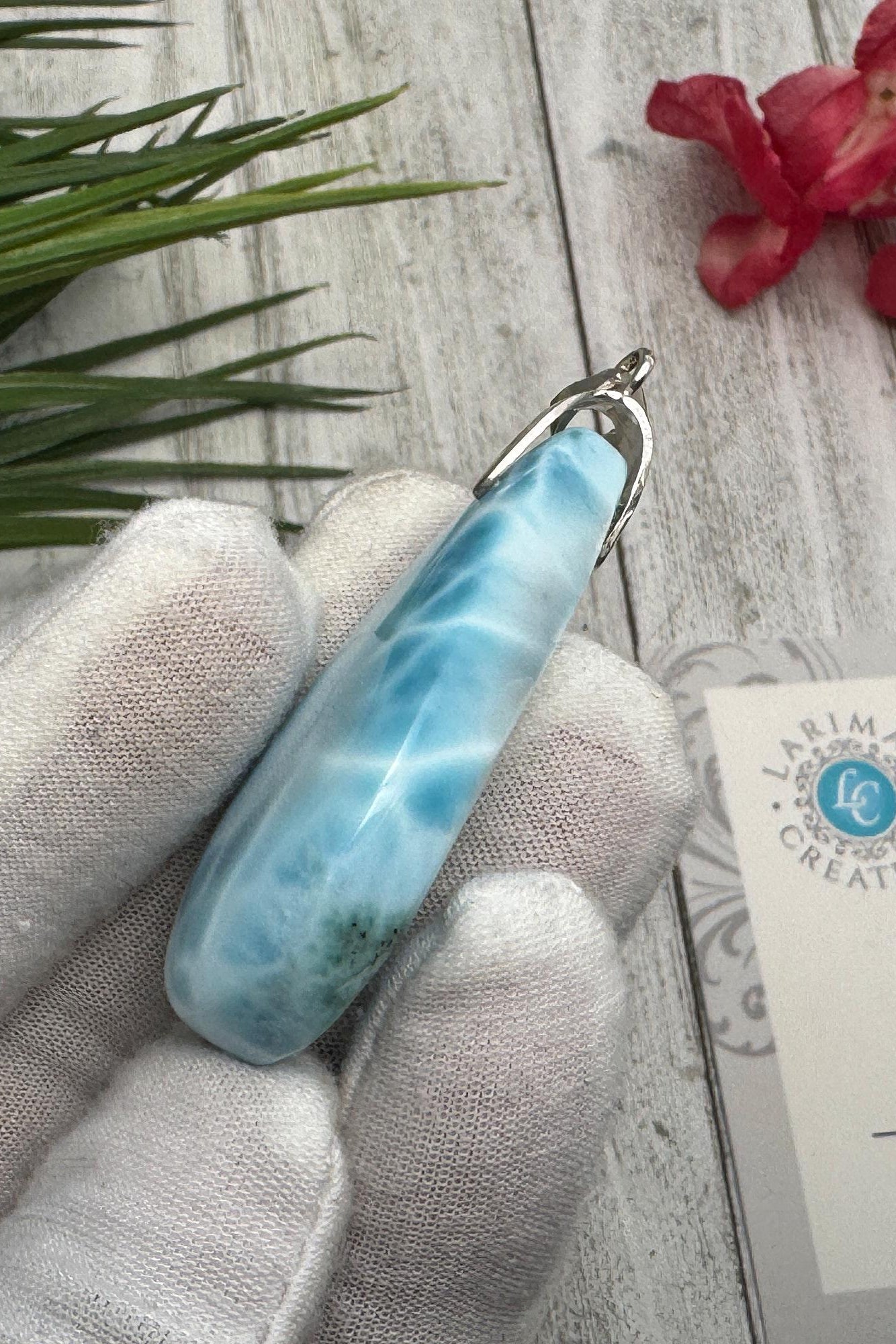 Large Larimar Sterling Silver Pendant Ocean Blue Gemstone Jewelry Healing Crystal