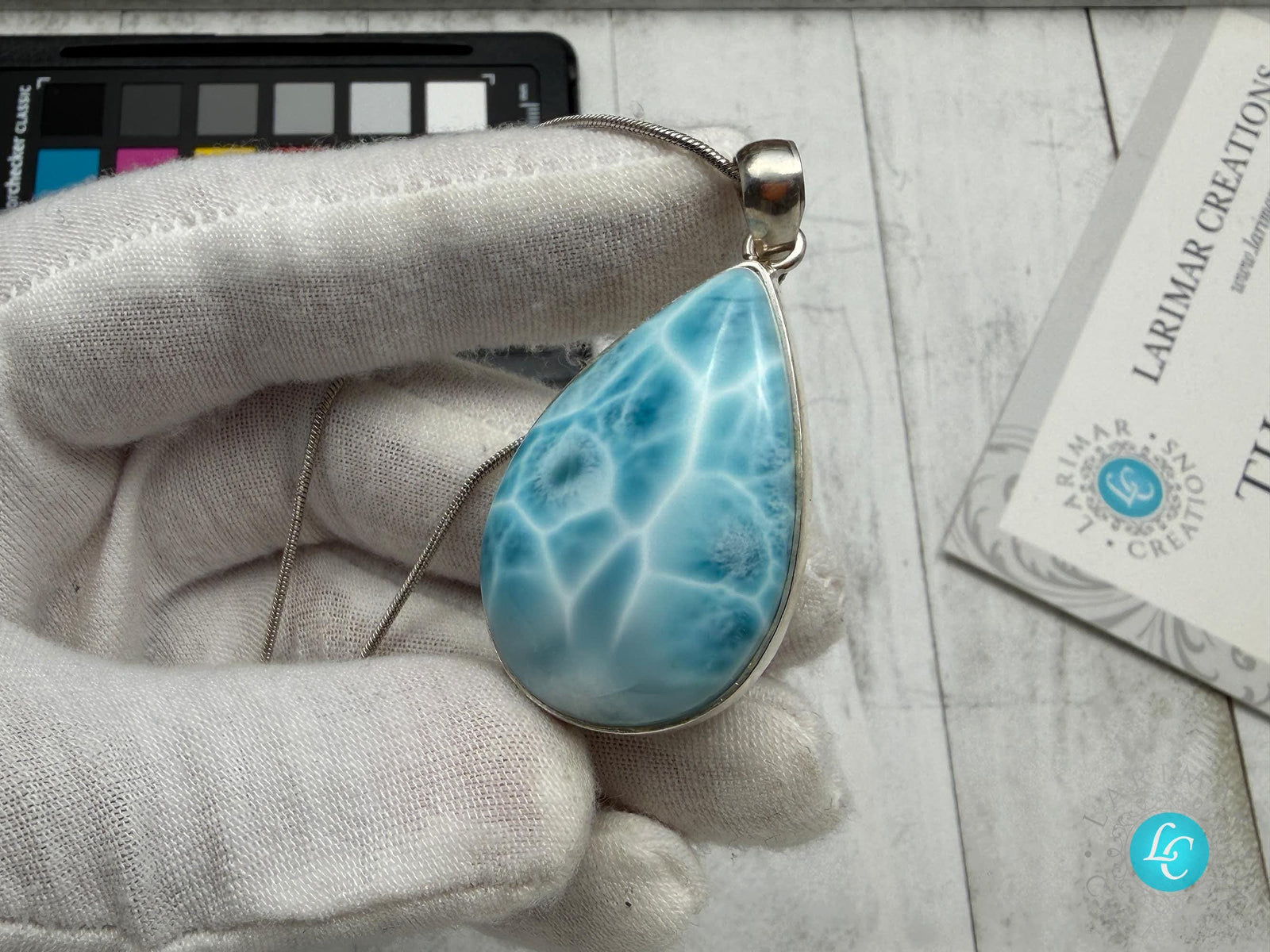 Authentic Larimar Teardrop Pendant | Sterling Silver Boho Statement Necklace