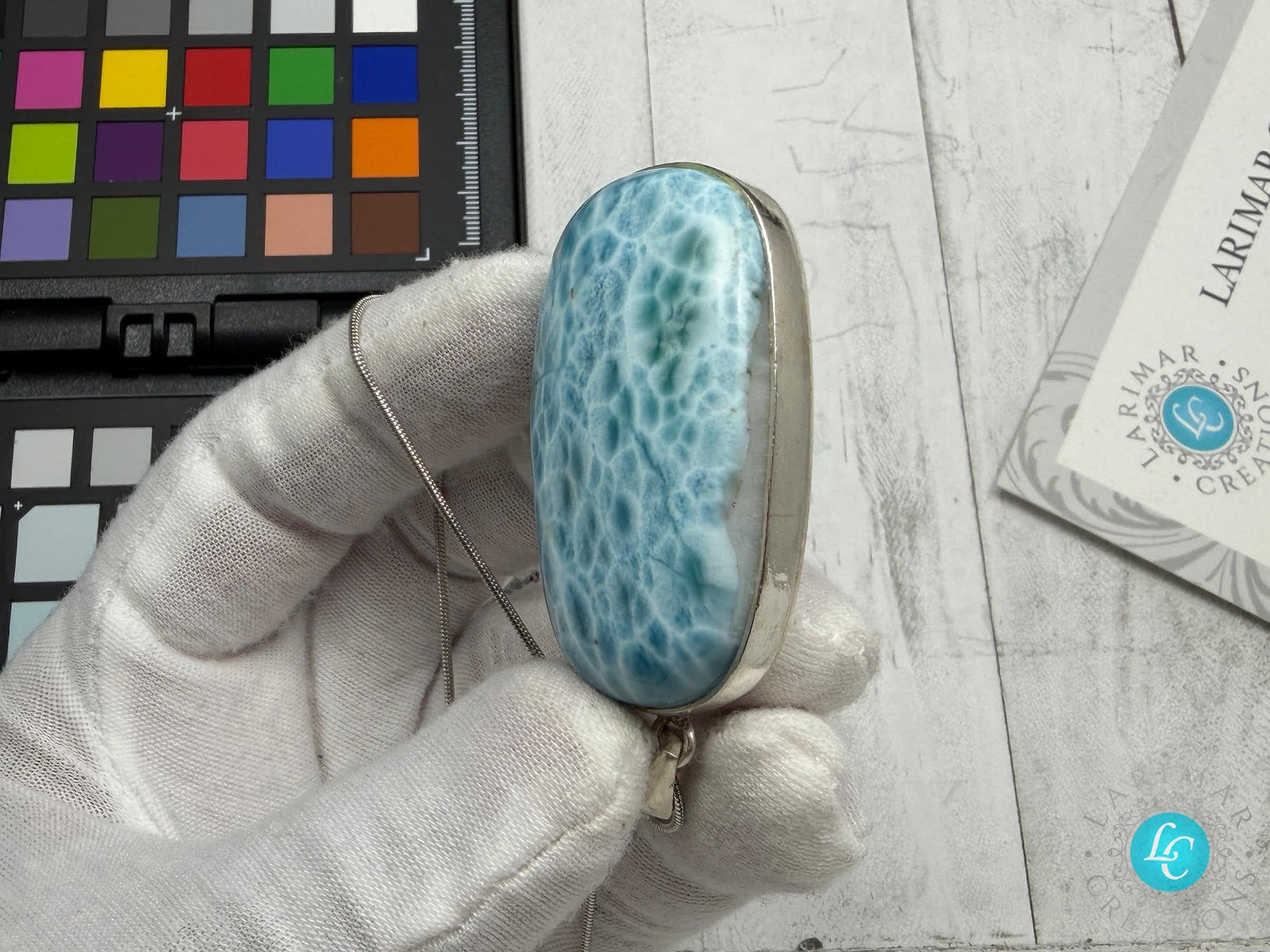 Large AAA Dominican Larimar Pendant, Sterling Silver Statement Jewelry, Ocean Blue Sea Stone