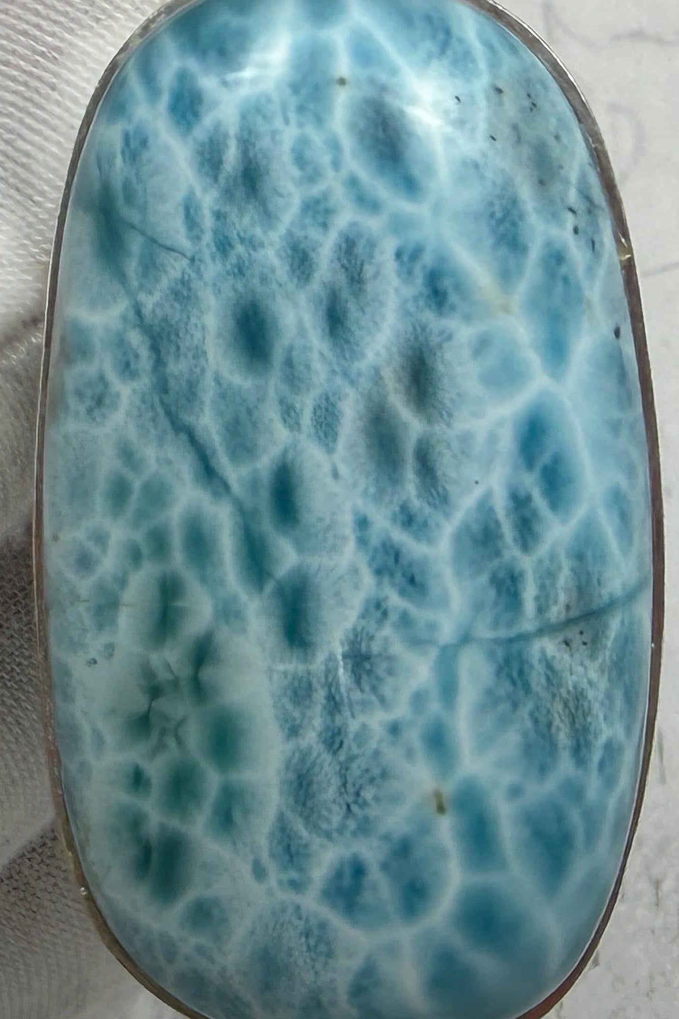 Large AAA Dominican Larimar Pendant, Sterling Silver Statement Jewelry, Ocean Blue Sea Stone