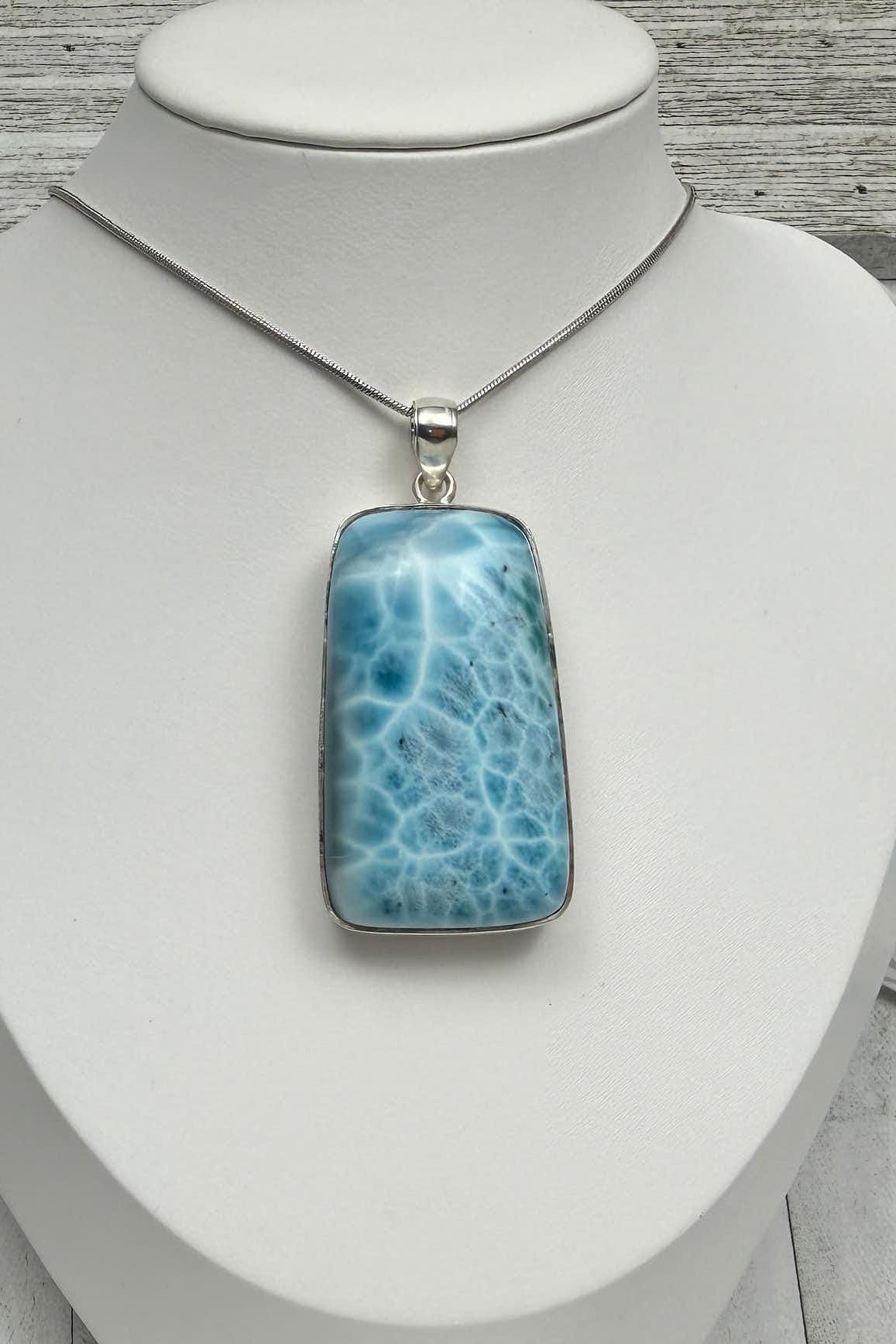 Extra Large Larimar Pendant Necklace | 40.7g Rectangular Caribbean Blue Boho Statement Jewelry