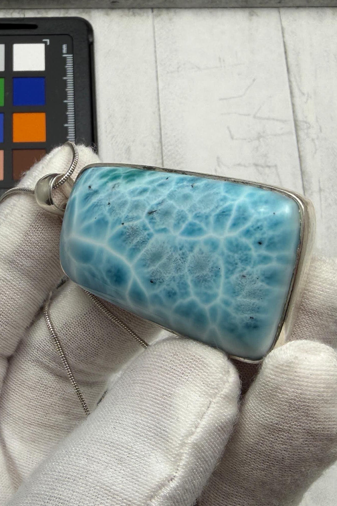 Extra Large Larimar Pendant Necklace | 40.7g Rectangular Caribbean Blue Boho Statement Jewelry