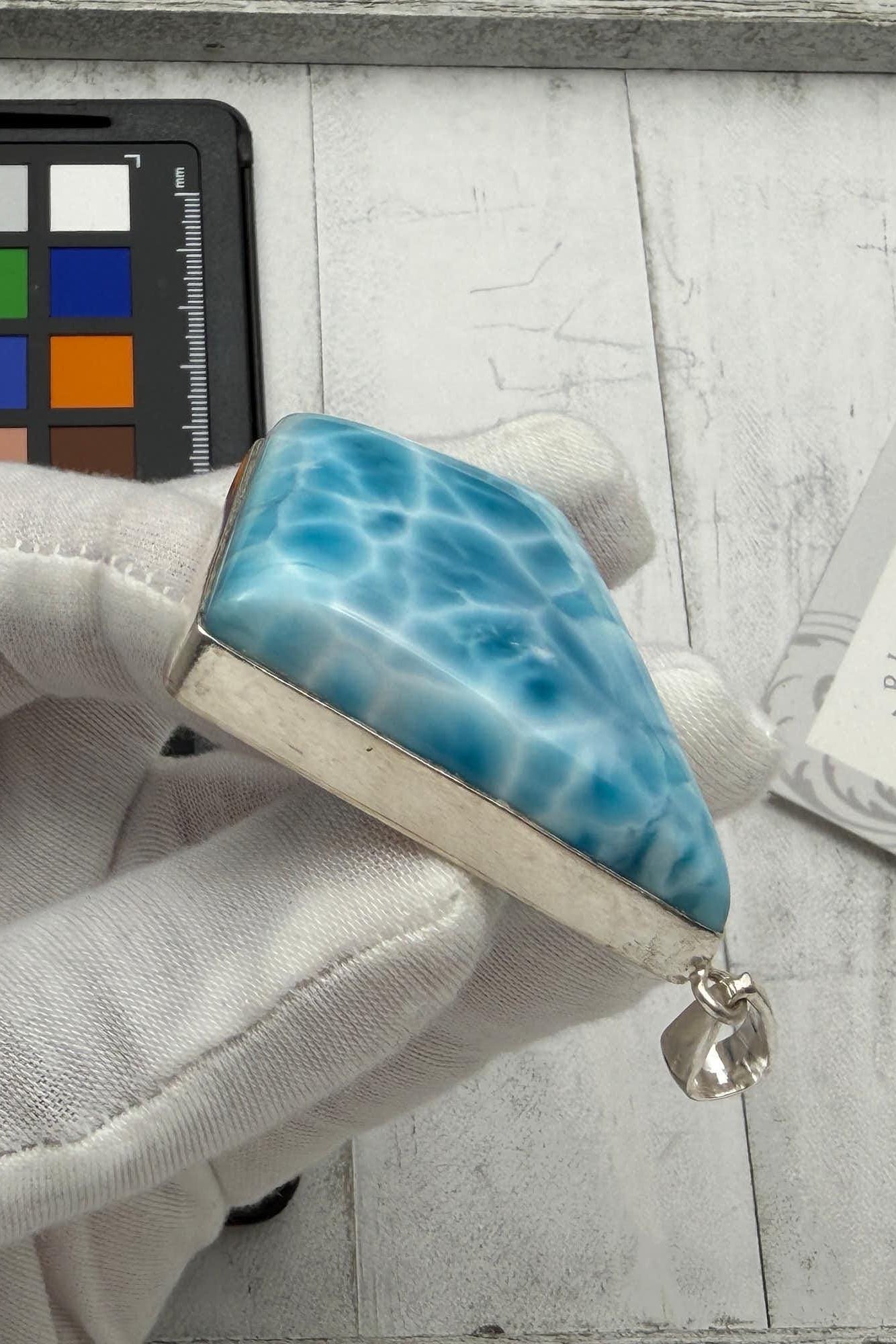 Larimar Pendant Double-Sided Polished 925 Sterling Silver Teardrop Necklace Dominican Gemstone Jewelry