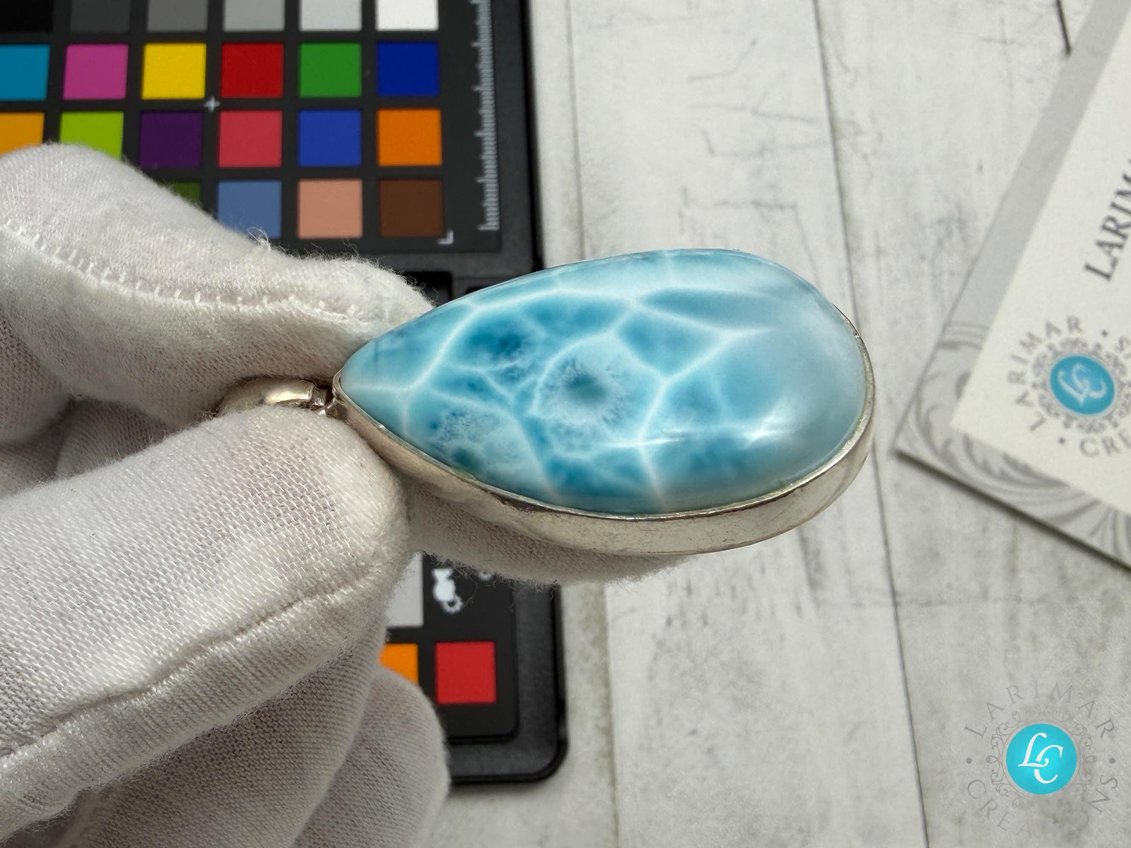 Authentic Larimar Teardrop Pendant | Sterling Silver Boho Statement Necklace