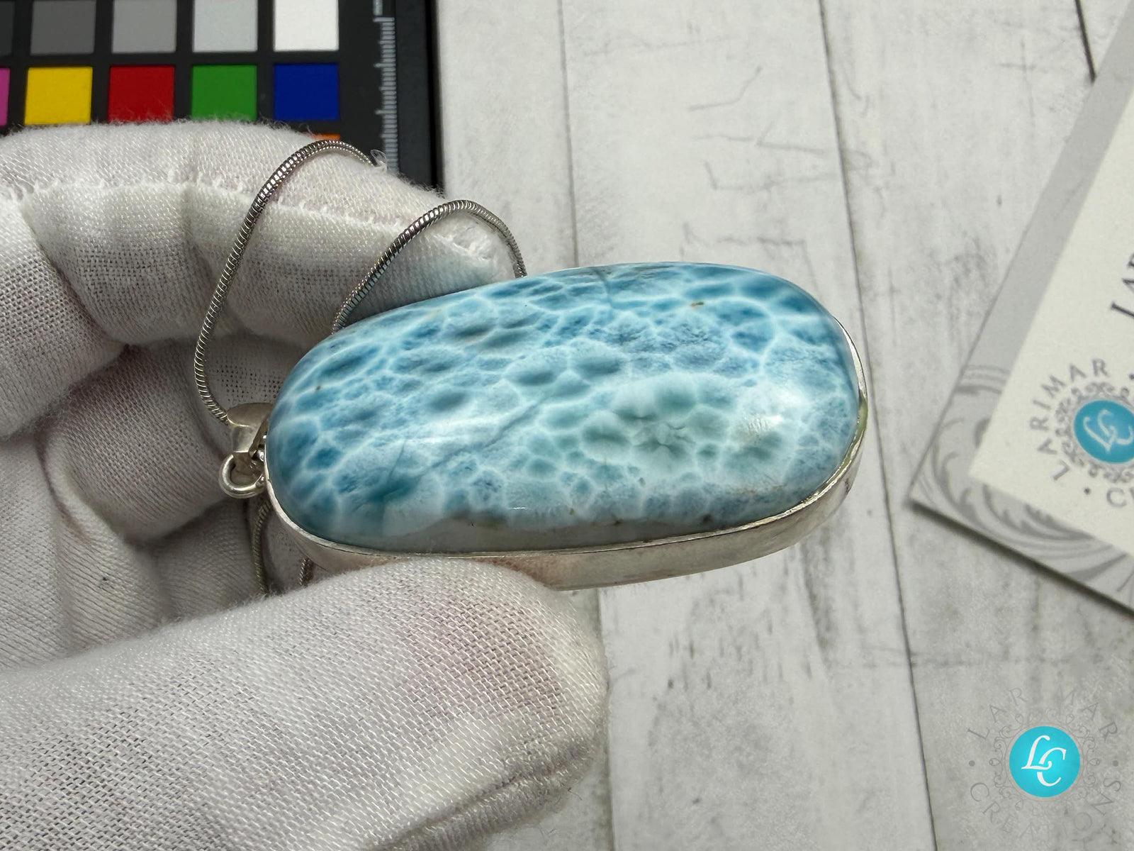 Large AAA Dominican Larimar Pendant, Sterling Silver Statement Jewelry, Ocean Blue Sea Stone