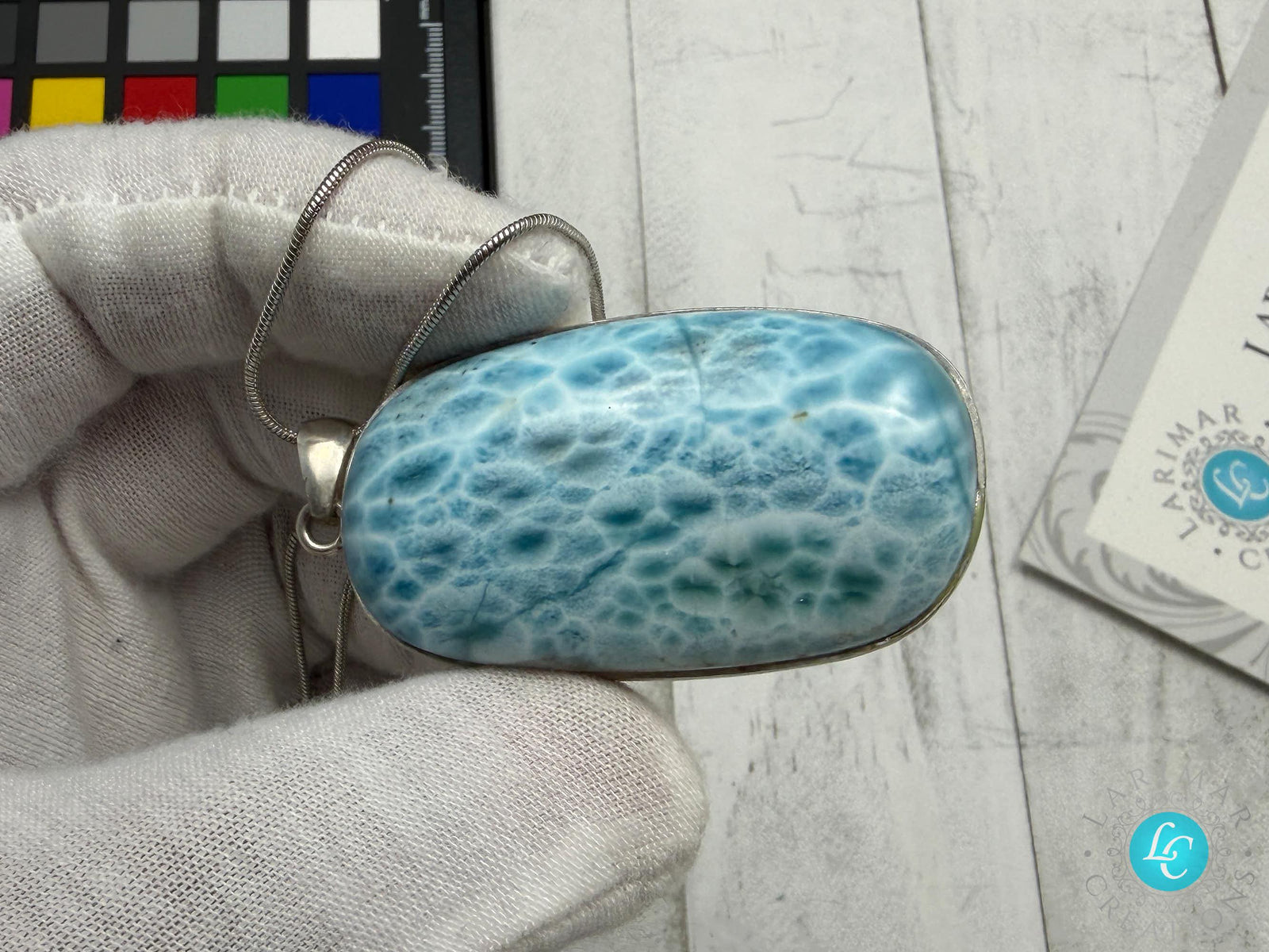 Large AAA Dominican Larimar Pendant, Sterling Silver Statement Jewelry, Ocean Blue Sea Stone