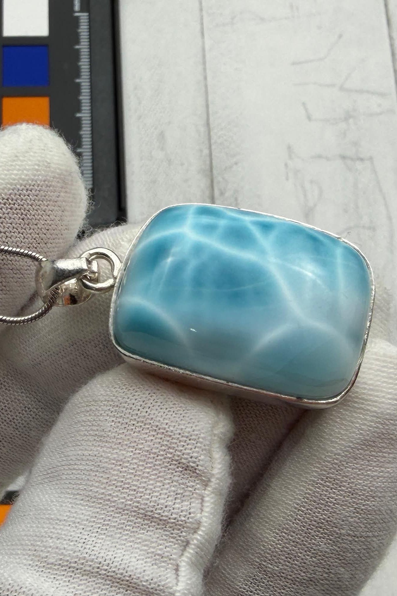 Larimar Pendant Necklace, Sterling Silver Handmade Gemstone Jewelry, AAA Quality Healing Crystal Gift for Her