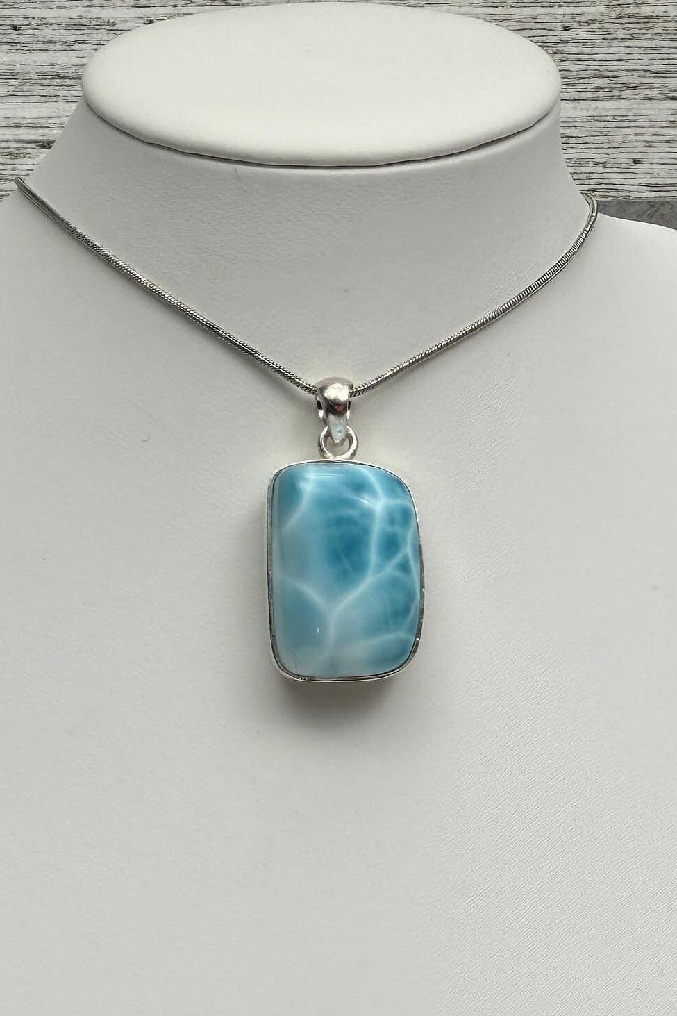 Larimar Pendant Necklace, Sterling Silver Handmade Gemstone Jewelry, AAA Quality Healing Crystal Gift for Her
