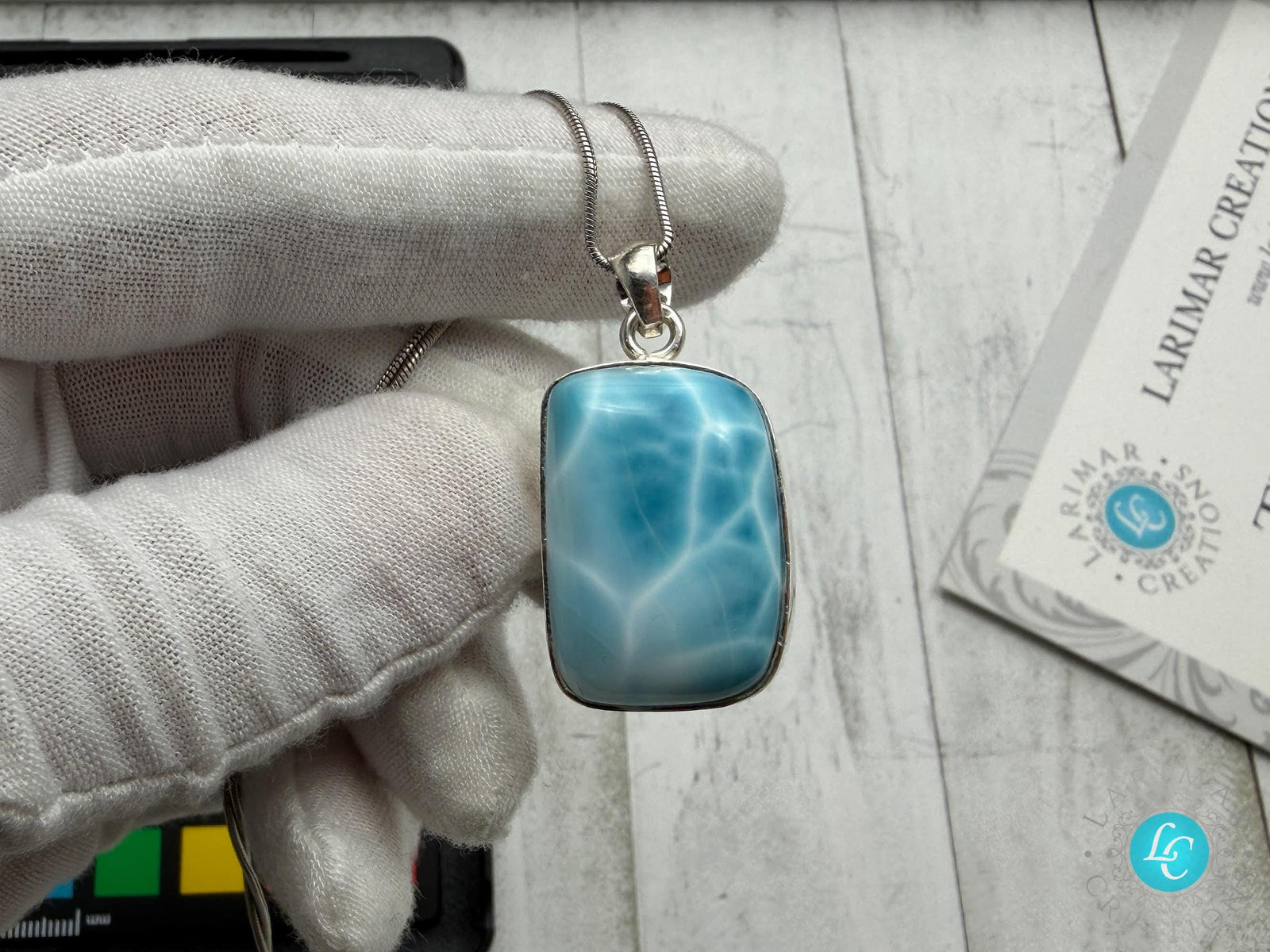 Larimar Pendant Necklace, Sterling Silver Handmade Gemstone Jewelry, AAA Quality Healing Crystal Gift for Her