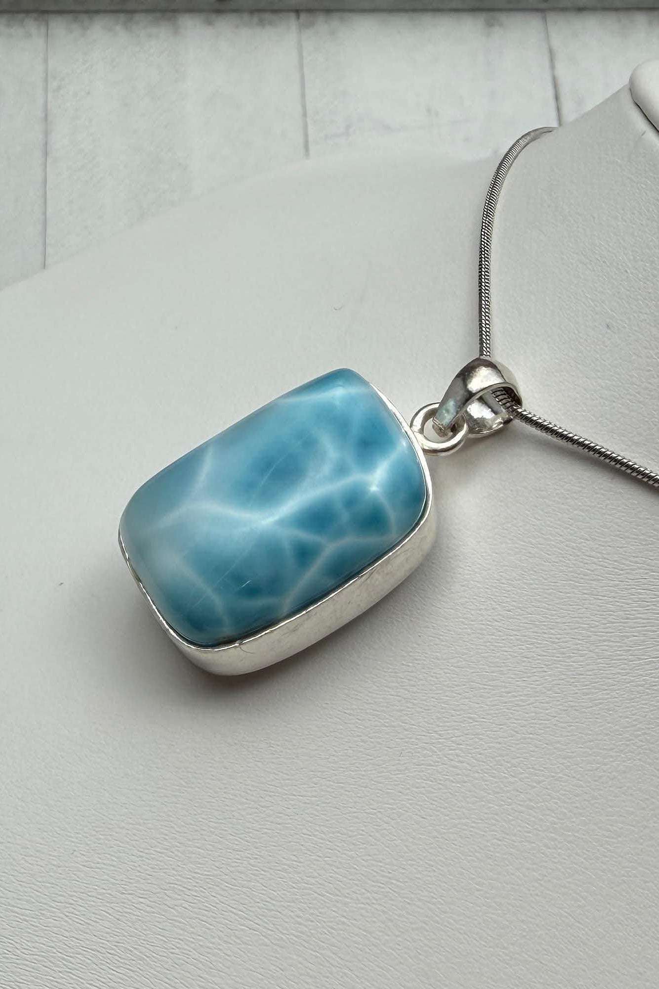Larimar Pendant Necklace, Sterling Silver Handmade Gemstone Jewelry, AAA Quality Healing Crystal Gift for Her