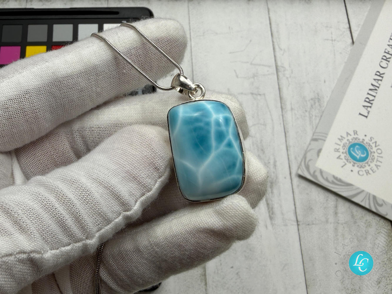 Larimar Pendant Necklace, Sterling Silver Handmade Gemstone Jewelry, AAA Quality Healing Crystal Gift for Her
