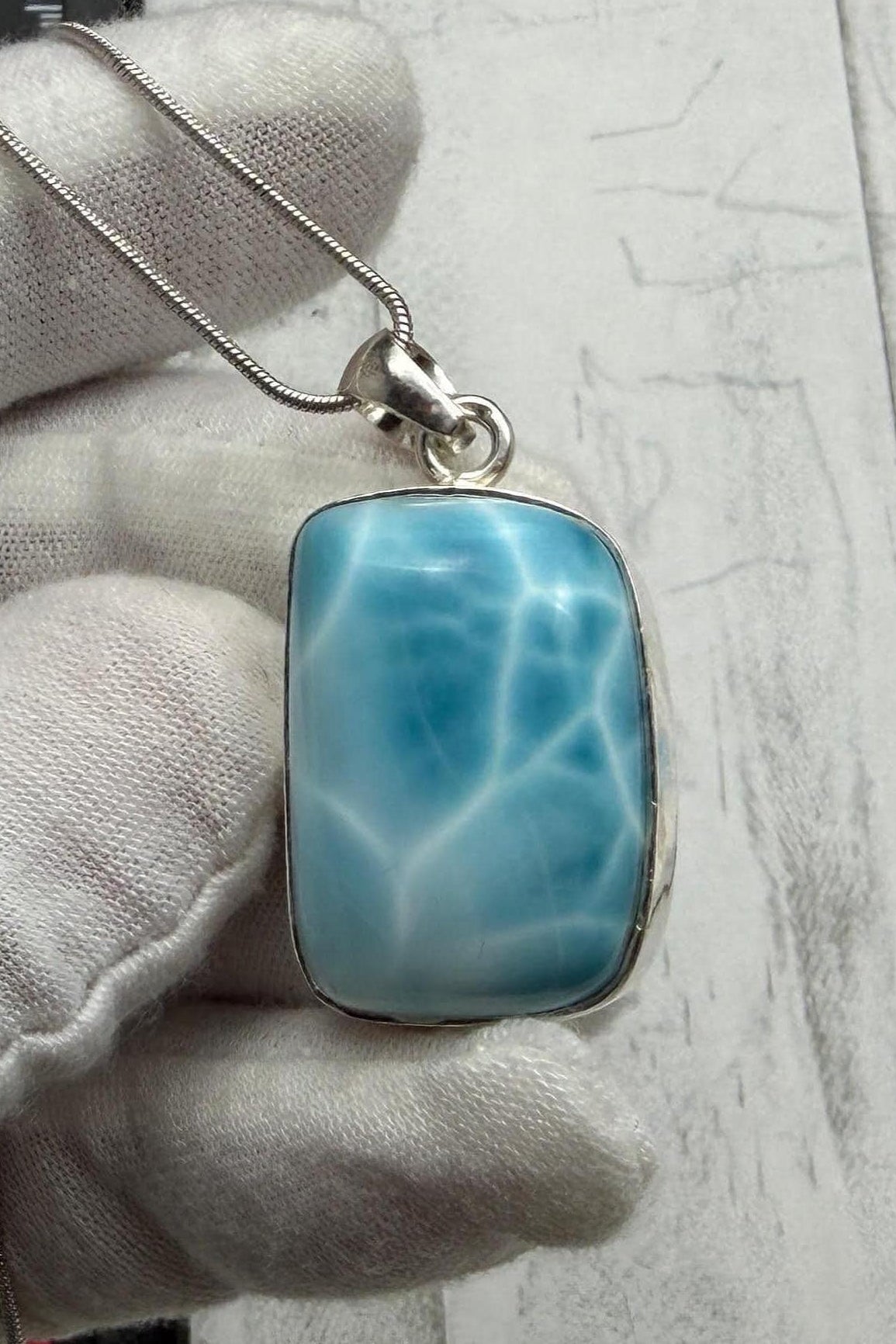 Larimar Pendant Necklace, Sterling Silver Handmade Gemstone Jewelry, AAA Quality Healing Crystal Gift for Her