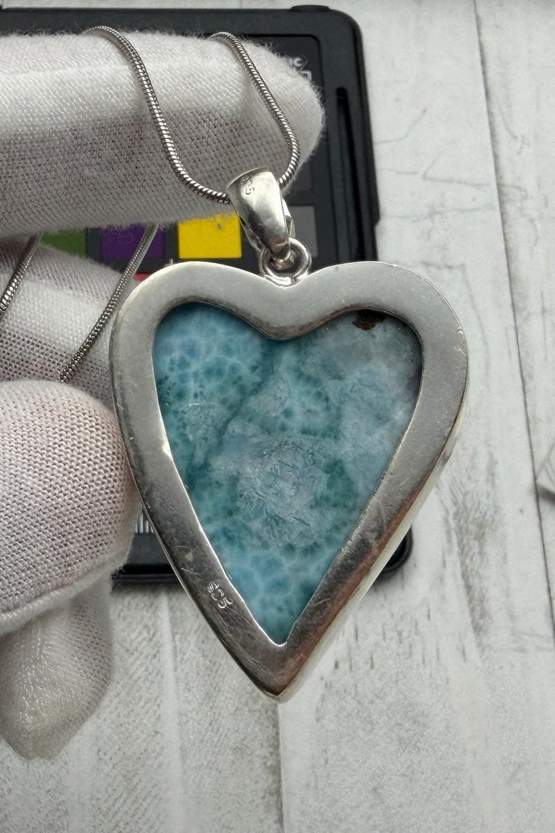 Large AAA Larimar Heart Pendant | Sterling SIlver - Larimar Creations