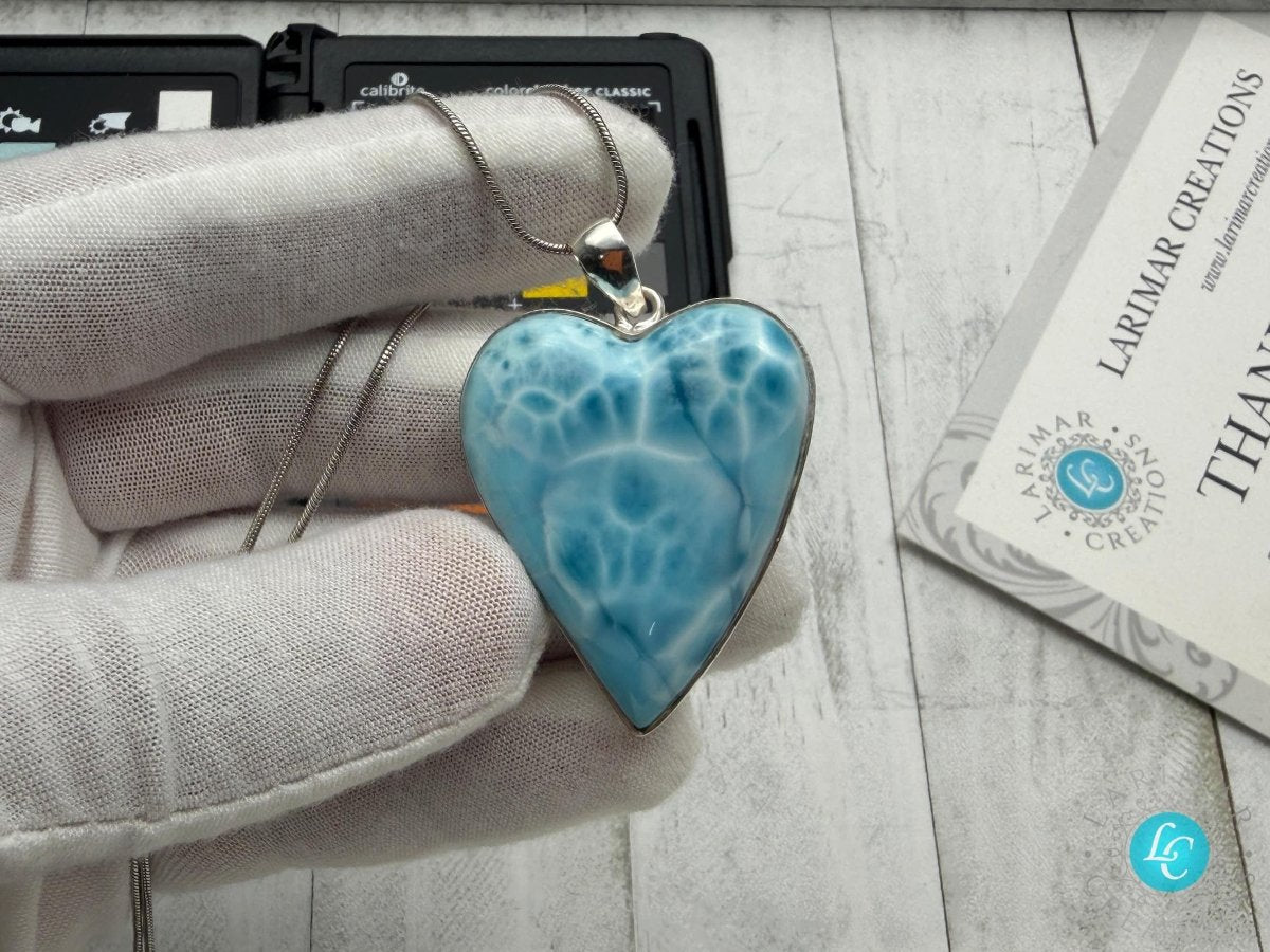 Large AAA Larimar Heart Pendant | Sterling SIlver - Larimar Creations