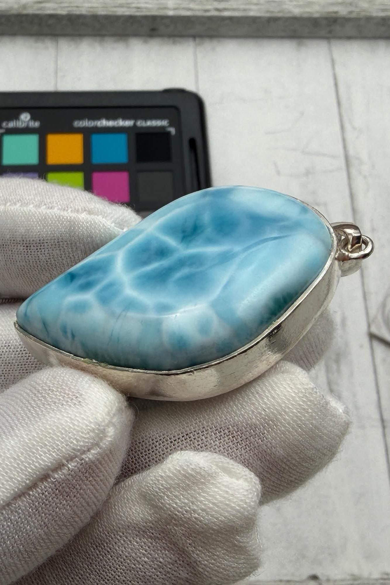 Large Larimar Freeform Pendant Necklace | Sterling Silver - Larimar Creations
