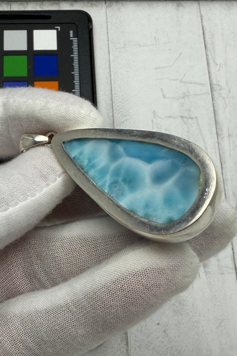 Large Larimar Teardrop Pendant Necklace | Sterling Silver - Larimar Creations