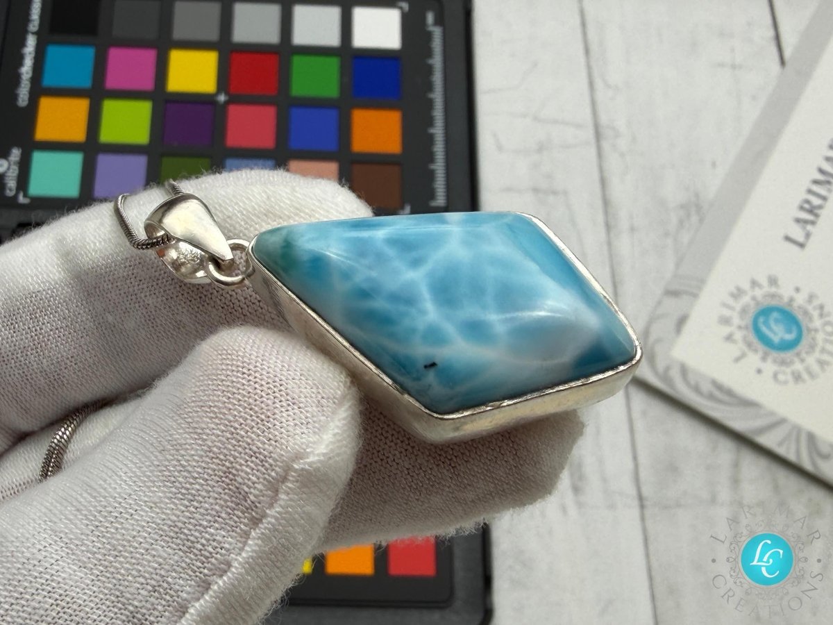 Larimar diamond shape Pendant Necklace - Larimar Creations