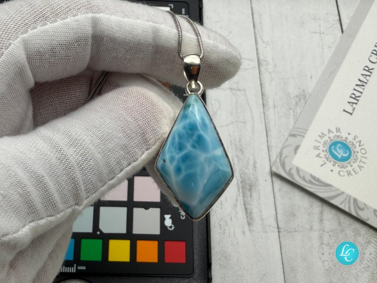 Larimar diamond shape Pendant Necklace - Larimar Creations
