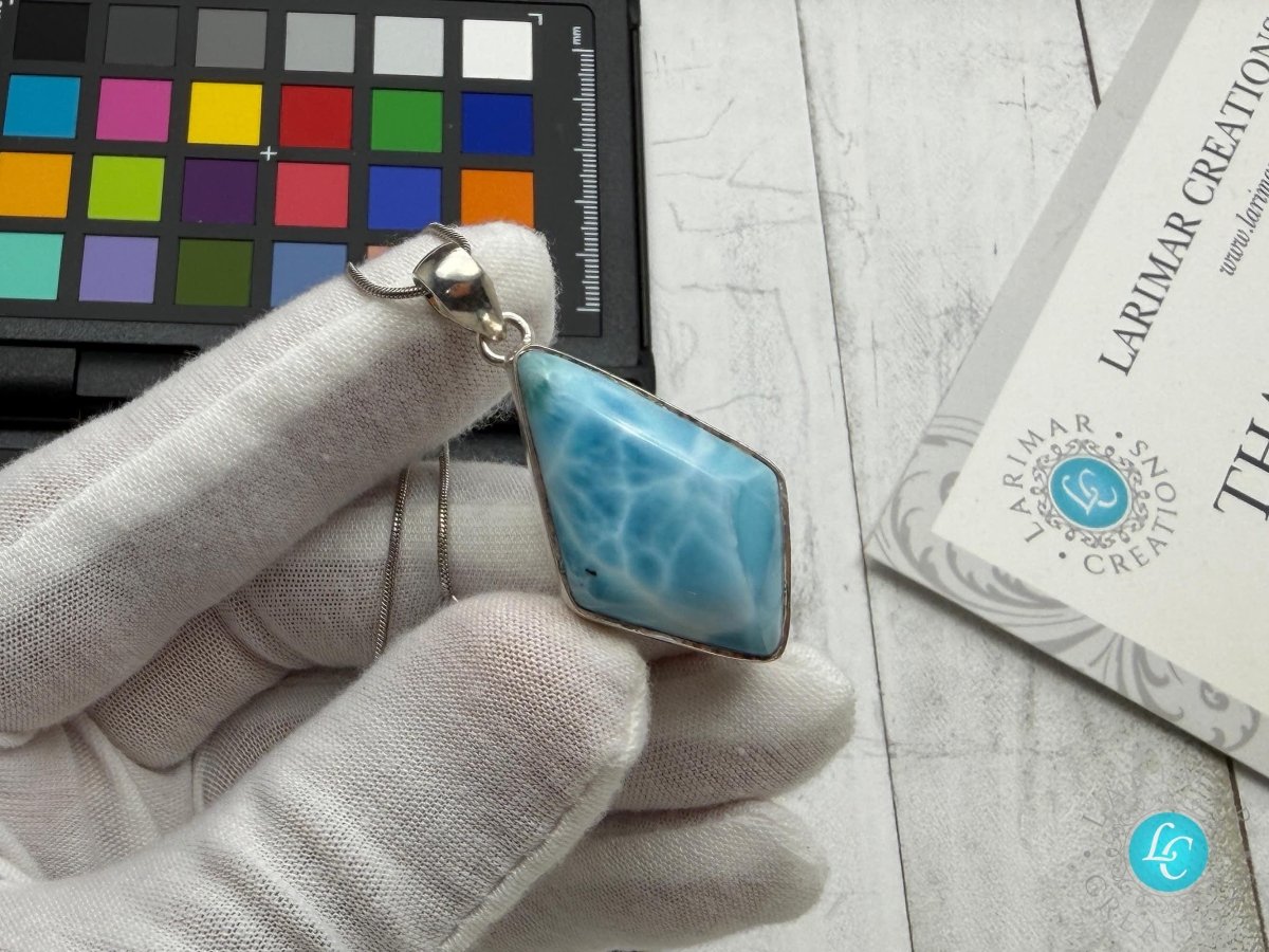 Larimar diamond shape Pendant Necklace - Larimar Creations