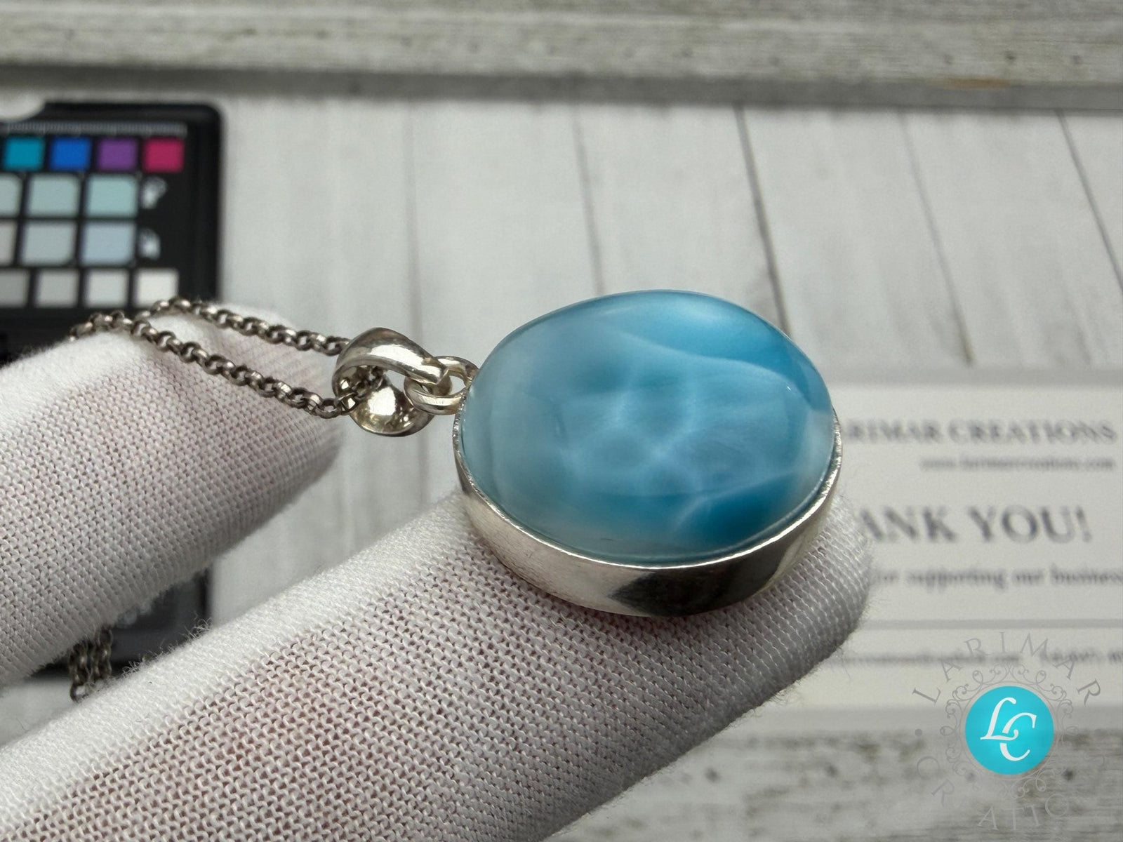 Larimar Freeform Meditation Stone – Sterling Silver - Larimar Creations