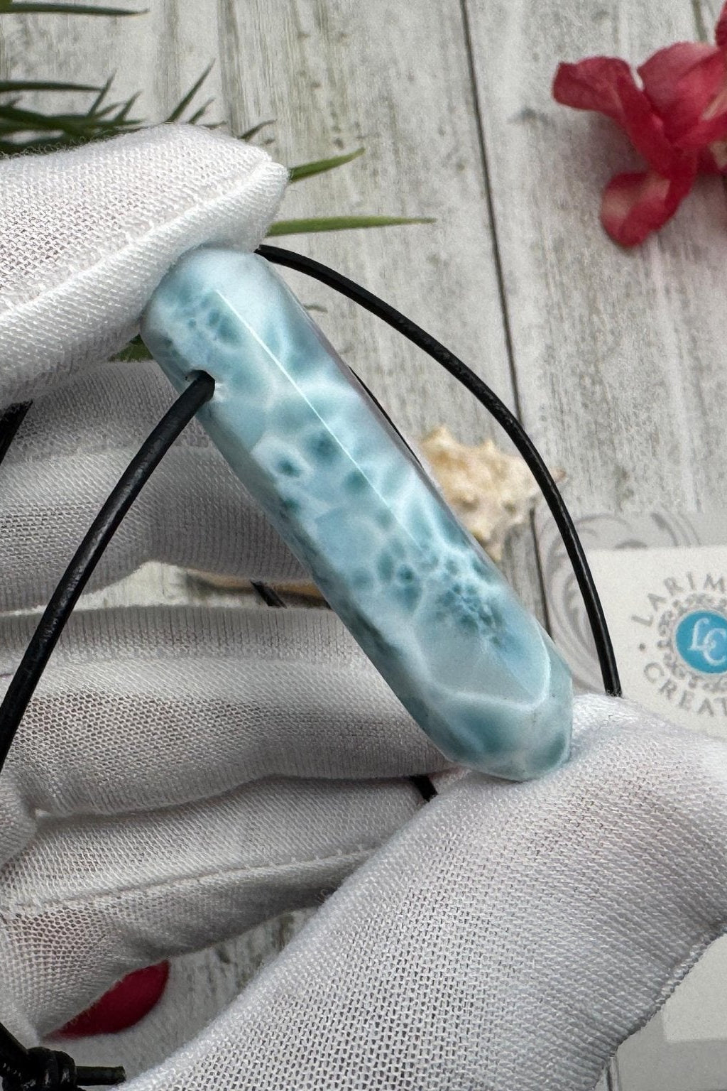 Larimar Leather Necklace pointer AAA - Larimar Creations